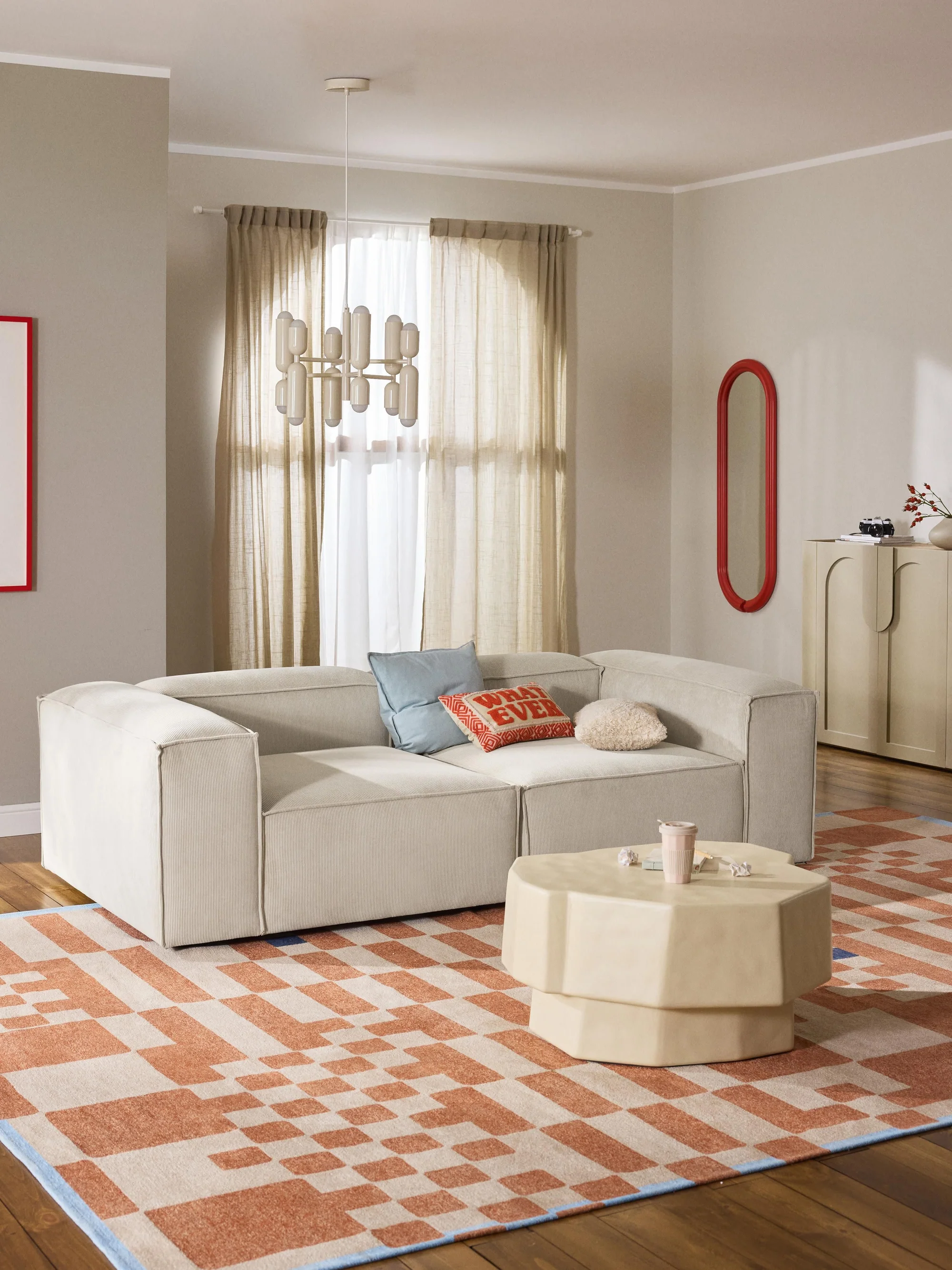 Soft Yumuşak Oturumlu Modüler Kanepe, Fitilli Kadife (2-3 Kişilik) InNature Home - Bej