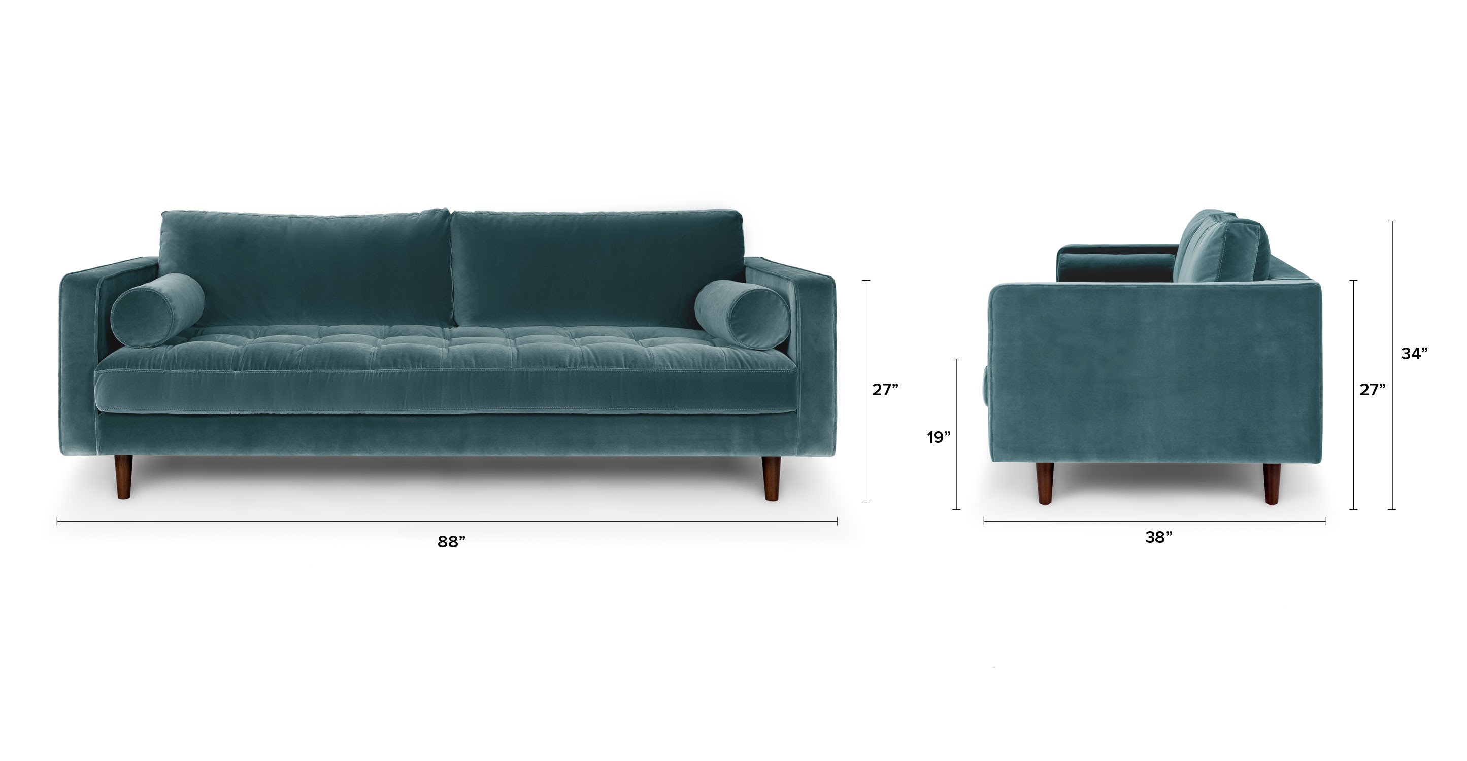 Molis Sofa, Velvet - InNature Home -  Molisa Sofa, Ocean Blue