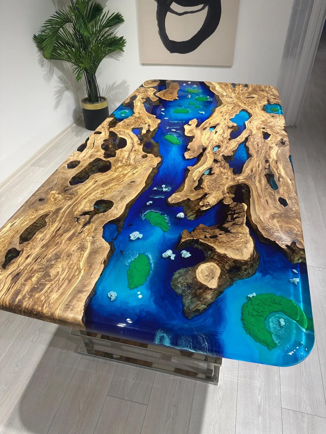 Specific Custom Ocean Epoxy Resin Table, Uniqe Olive Wood Dining Table, Epoxy Dining Table, Live Edge Dining Table, Resin Epoxy Art Table - INNATURE HOME