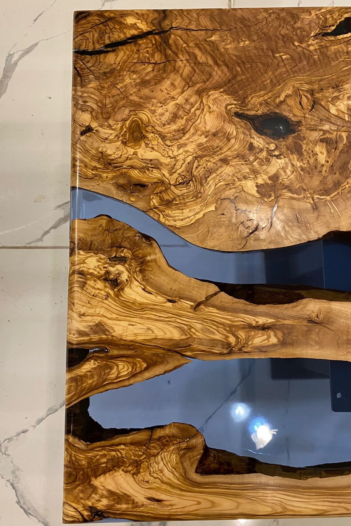 Handcrafted Olive Wood Blue Epoxy Coffee Table | Natural Design | Free Shipping | INNATURE