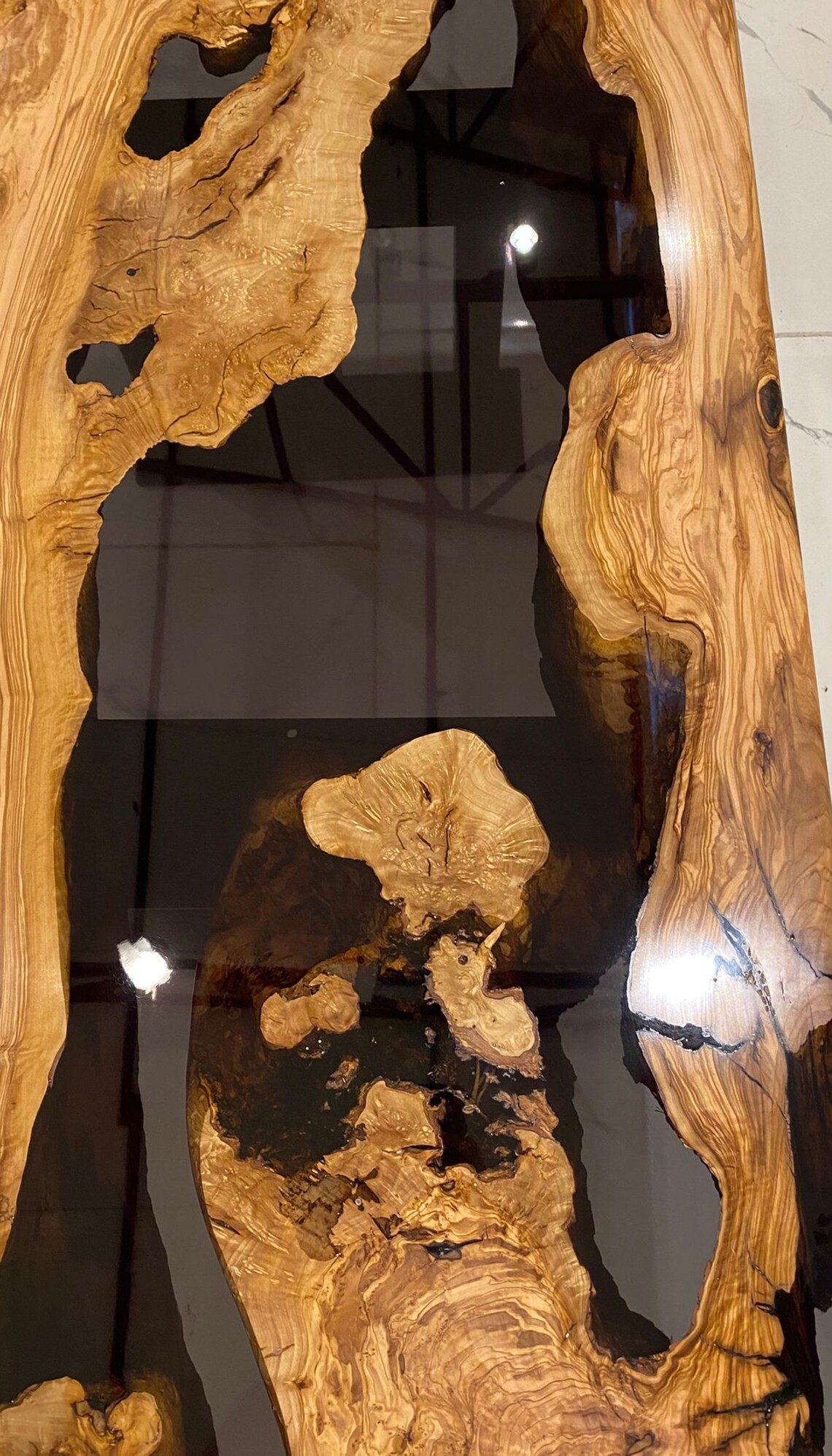 Handcrafted Olive Wood Blue Epoxy Coffee Table | Natural Design | Free Shipping | INNATURE - Smoked Epoxy