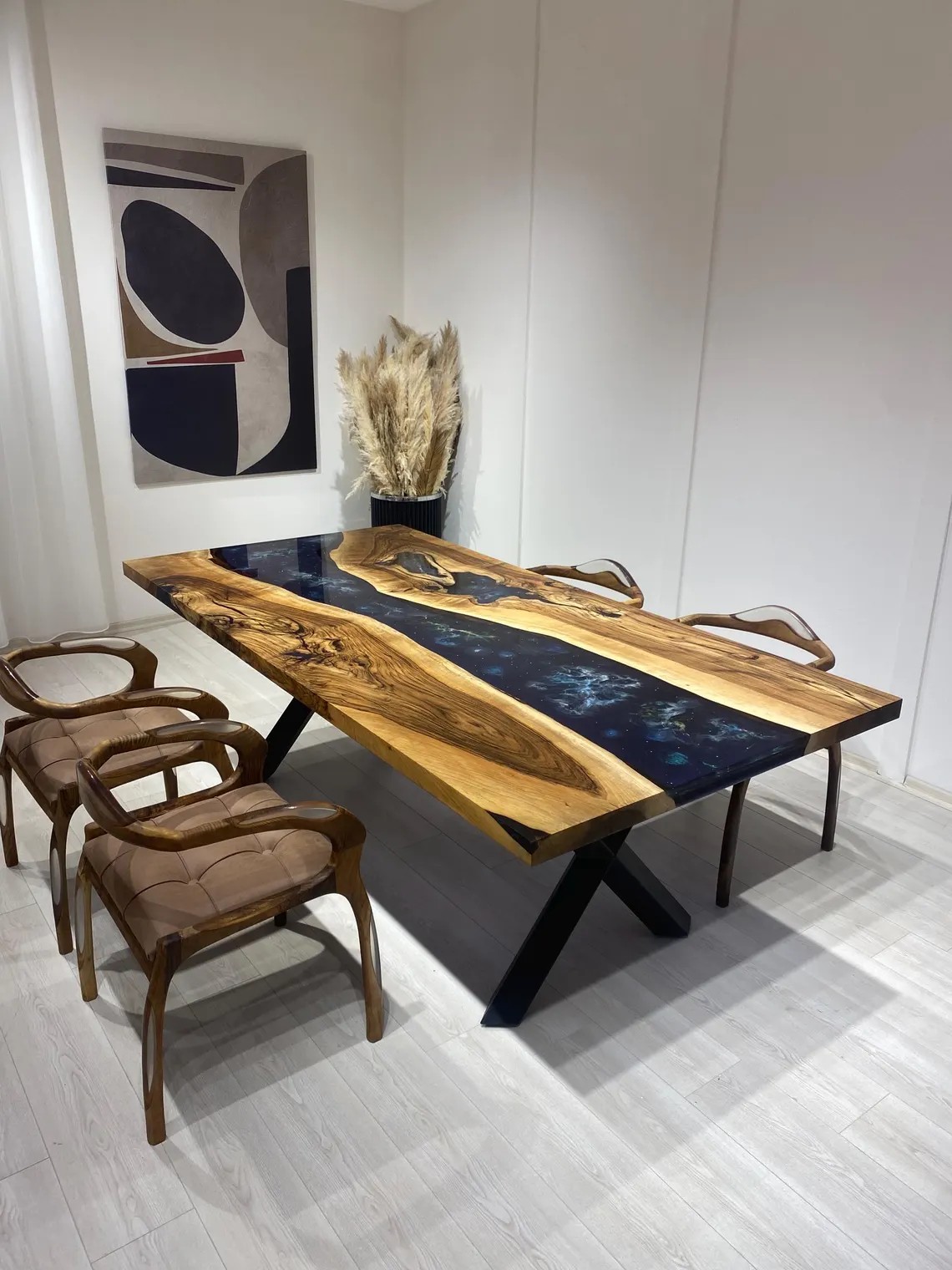  Custom Live Edge Dining Desk with Deep Space Resin Design | Black Epoxy Walnut River Table| Handcrafted Solid Wood Furniture | INNATURE