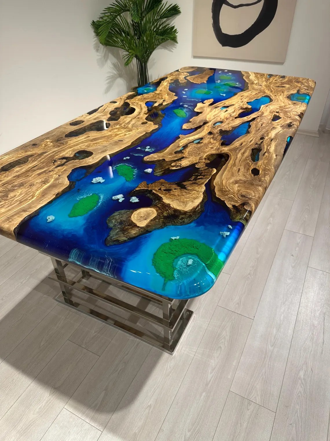 Specific Custom Ocean Epoxy Resin Table, Uniqe Olive Wood Dining Table, Epoxy Dining Table, Live Edge Dining Table, Resin Epoxy Art Table - INNATURE HOME