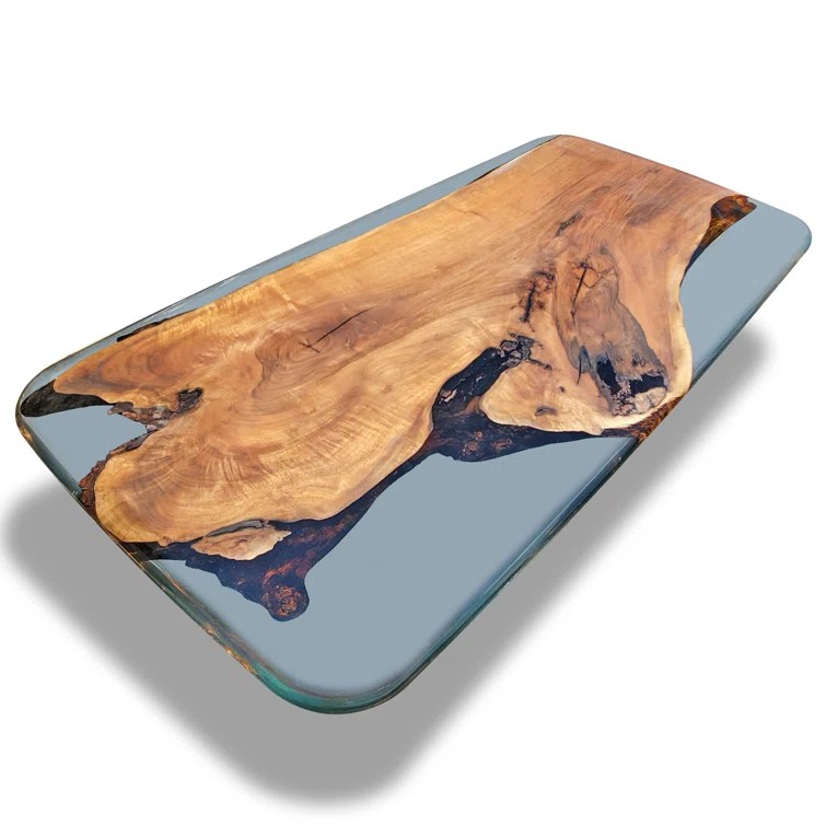 Transparent Epoxy Walnut Table with Log Legs, One-Piece River Slab, Farmhouse Table, Custom Wooden Table InNature Home