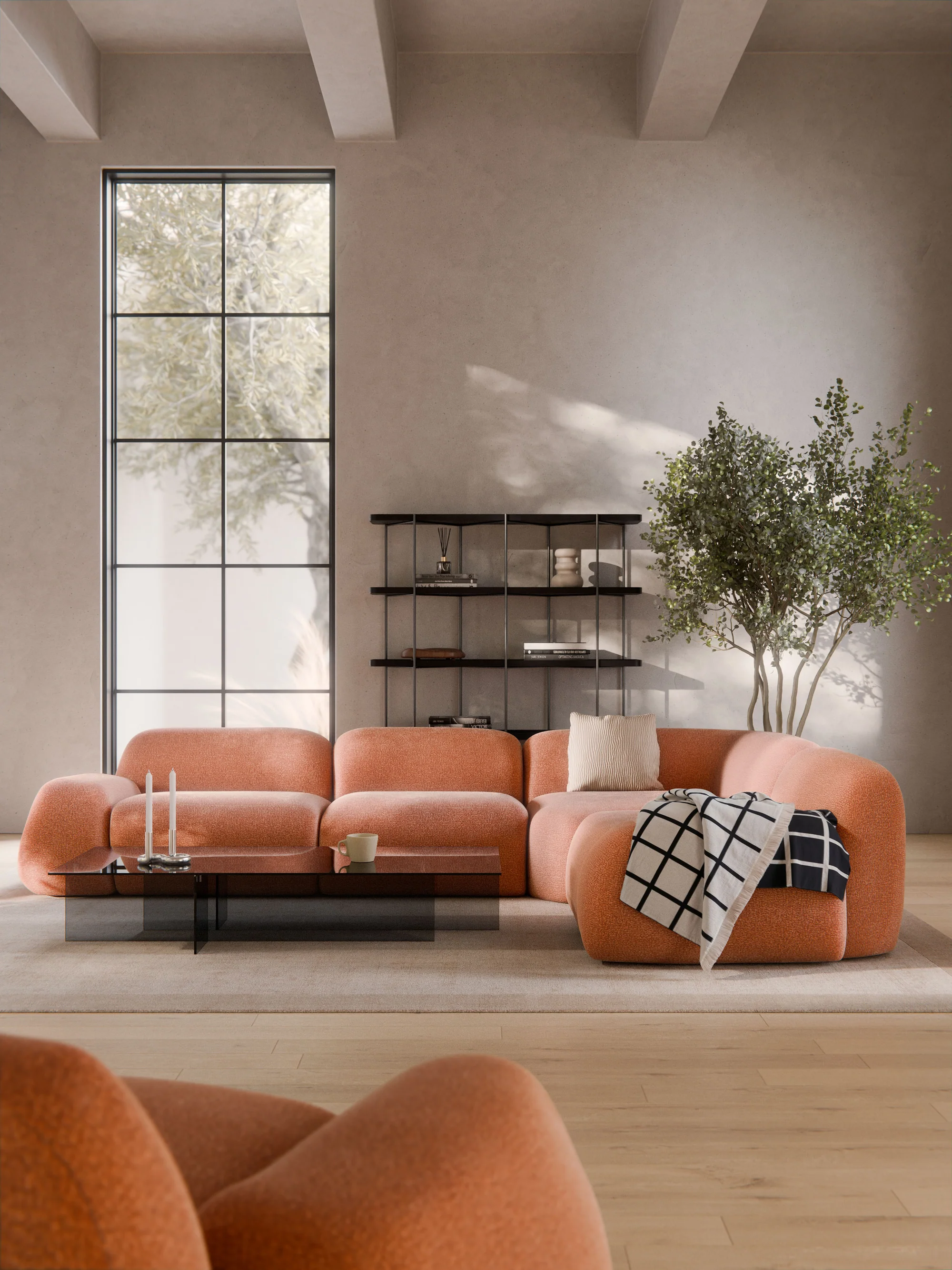 Elora Modüler Kanepe | Modern & Modüler Tasarım | 4-5 Kişilik| INNATURE HOME  - Dokulu Kadifemsi, Pişmiş toprak