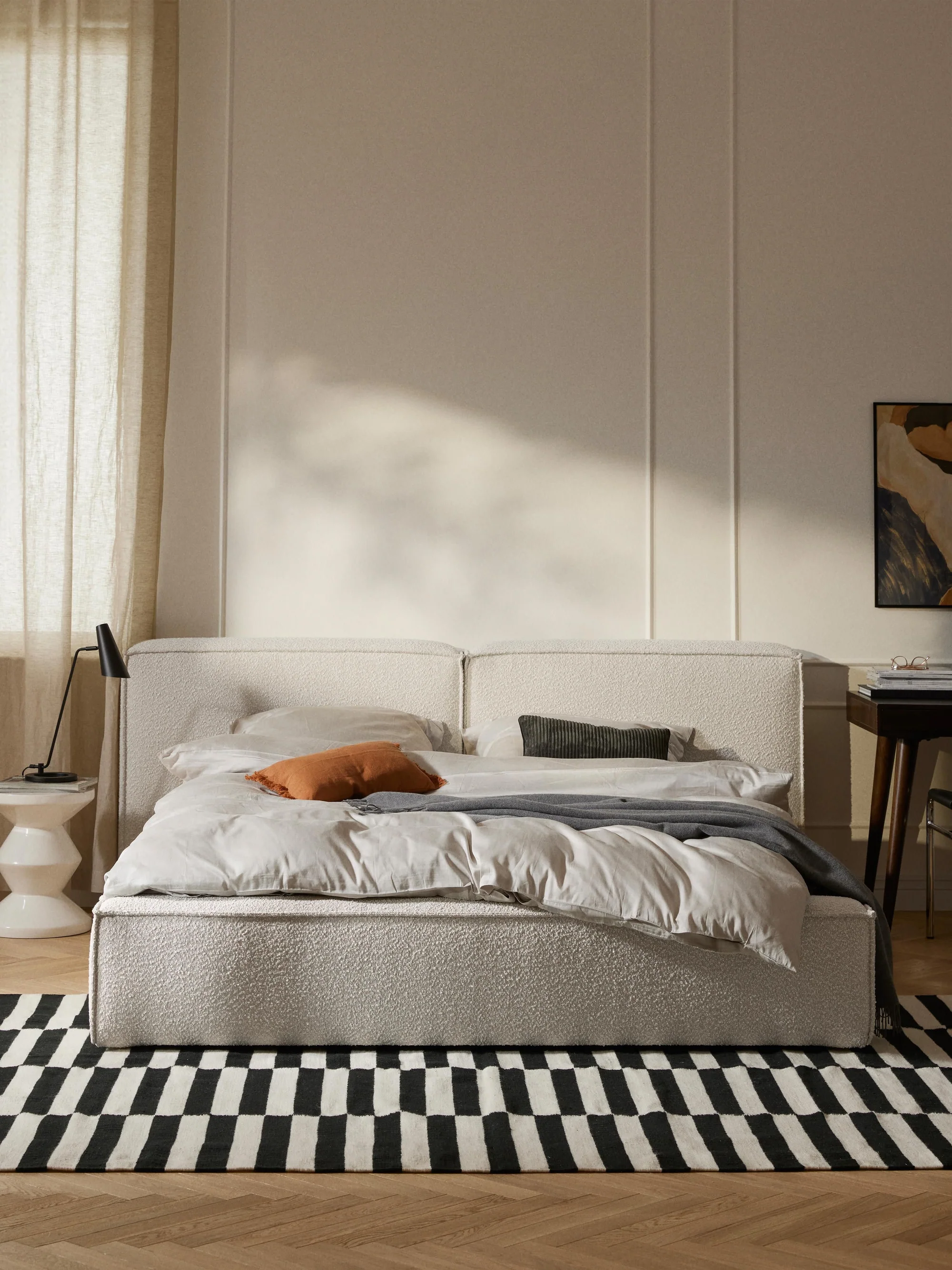 Soft Çift Kişilik Döşemeli Karyola | InNature Home - Açık Bej, Bukle