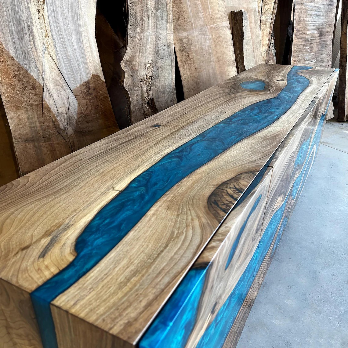 Ocean Epoxy Walnut Sideboard –Walnut Epoxy Console | Artisan Buffet Cabinet | Handcrafted Wood Design | InNature Home