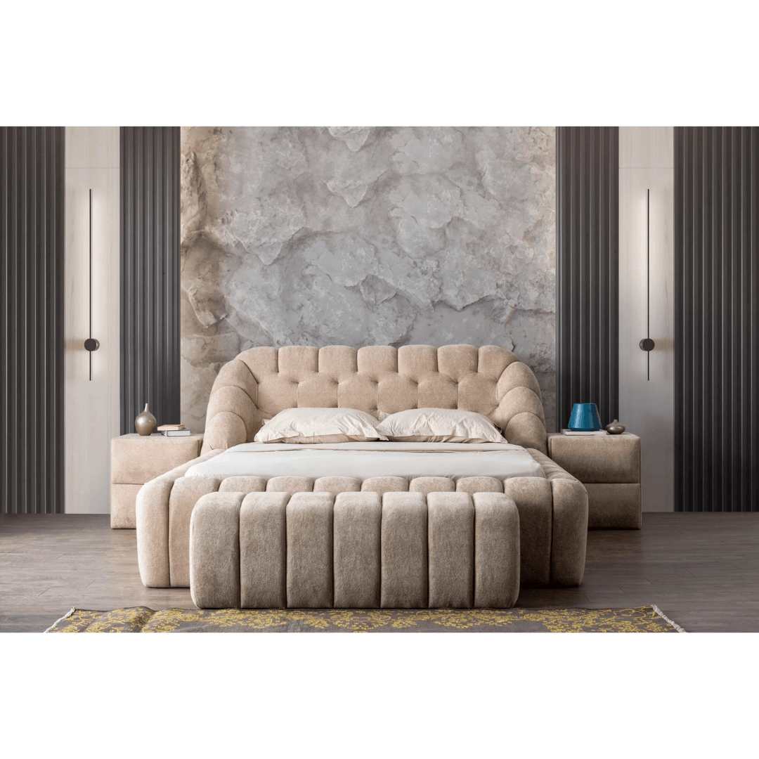 Tayla Upholstered Bed in Teddy Bouclé Fabric | INNATURE