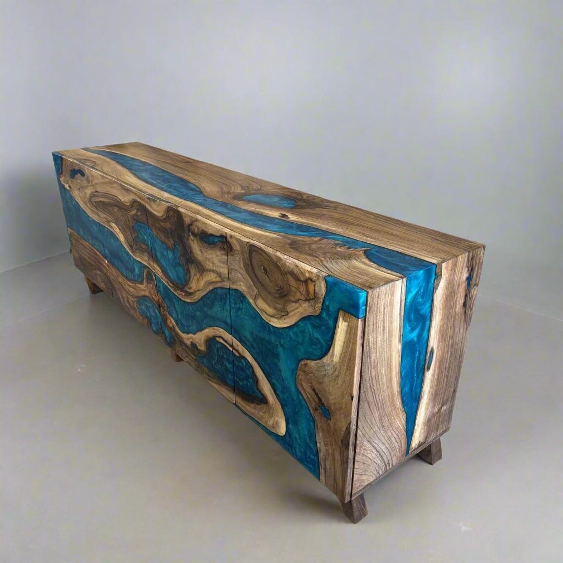 Ocean Epoxy Walnut Sideboard –Walnut Epoxy Console | Artisan Buffet Cabinet | Handcrafted Wood Design | InNature Home