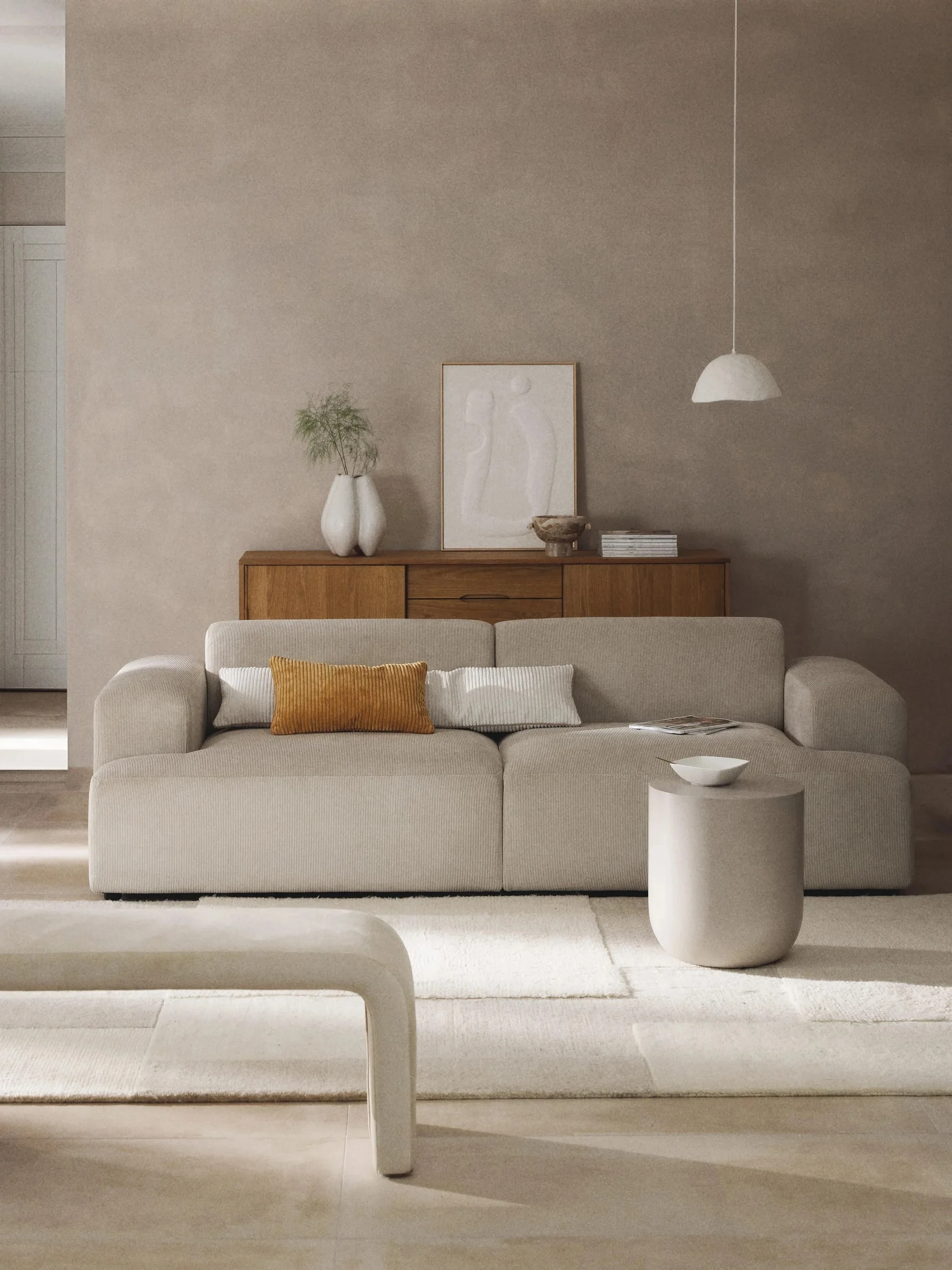 Stella Yumuşak Oturumlu Modüler Kanepe (3-4 Kişilik) InNature Home - Açık Bej, Fitilli Kadife