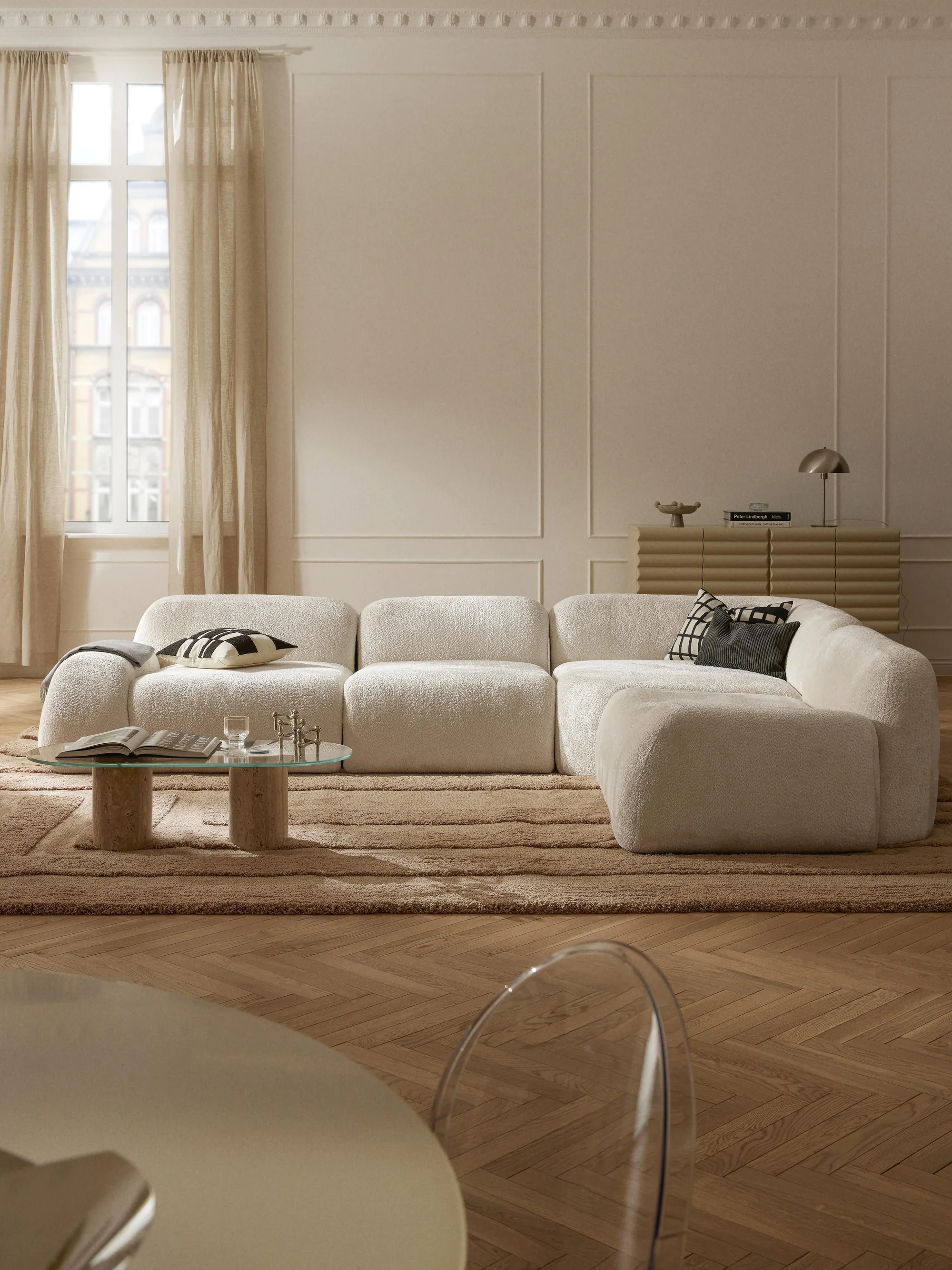 Elora Modüler Kanepe | Modern & Modüler Tasarım | 4-5 Kişilik| INNATURE HOME  - Teddy Bukle, Açık Bej