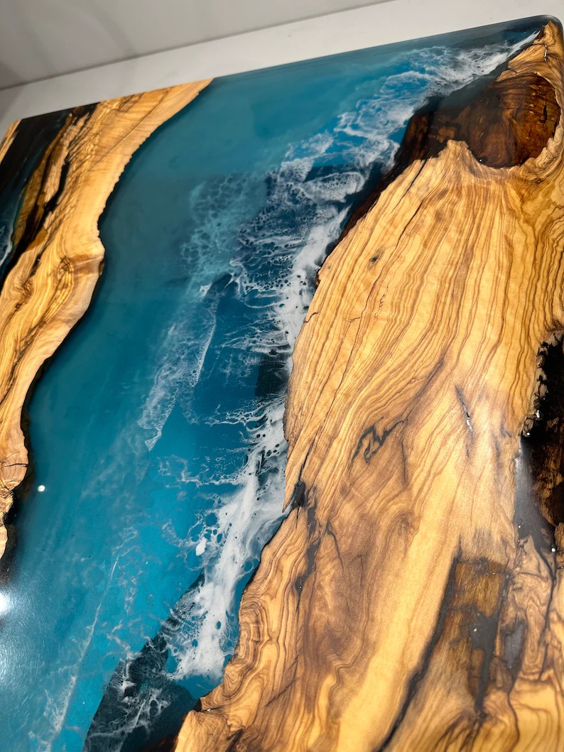 Handcrafted Olive Wood Blue Epoxy Coffee Table | Natural Design | Free Shipping | INNATURE - Ocean Epoxy