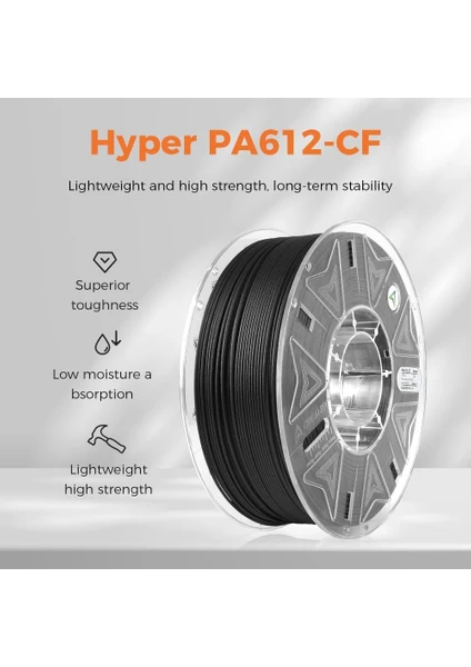 Creality Hyper PA612-CF siyah mat teknik yüzey ve mühendislik filament makarası