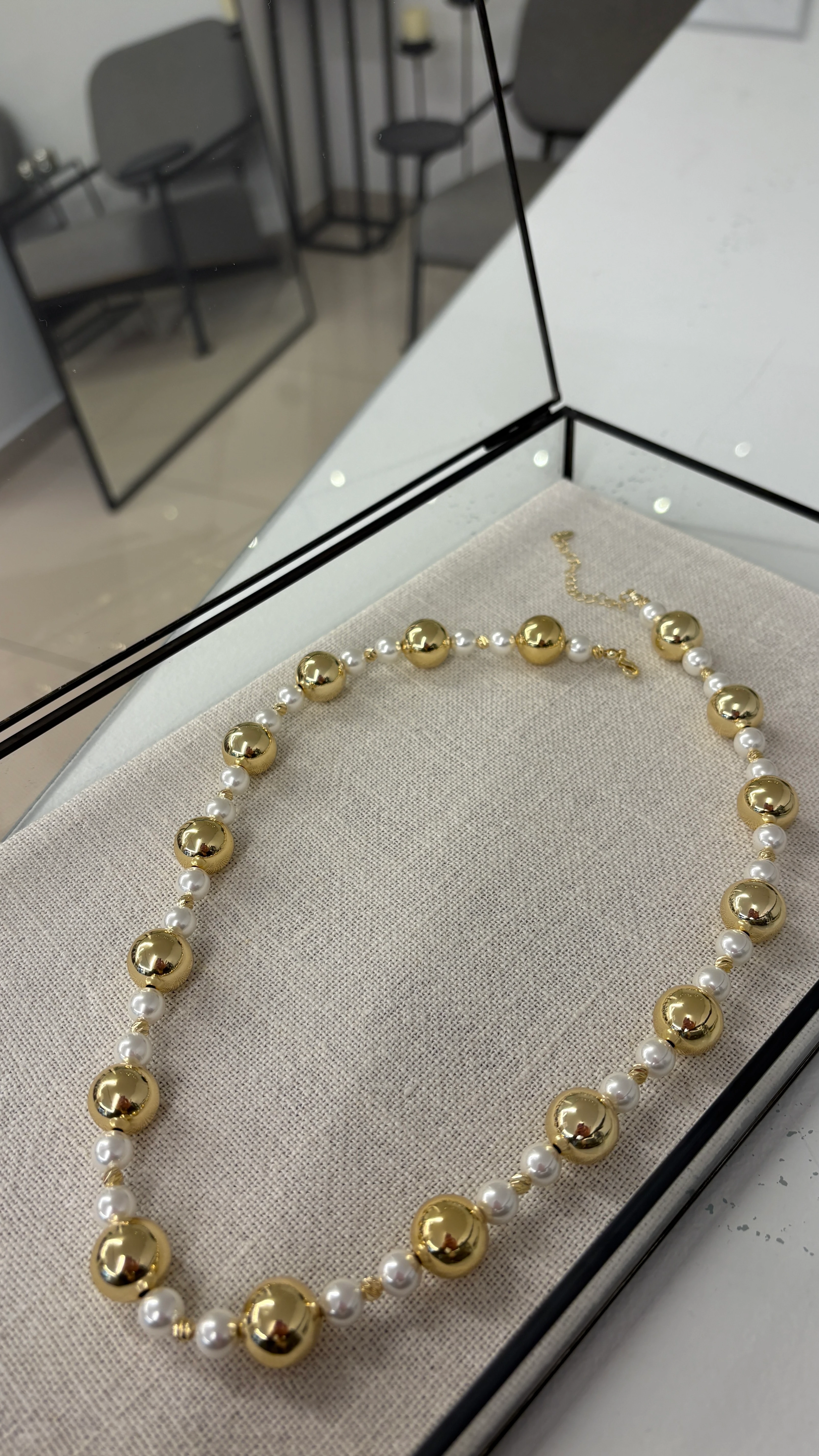 Gold İnci Karışımı Kolye 