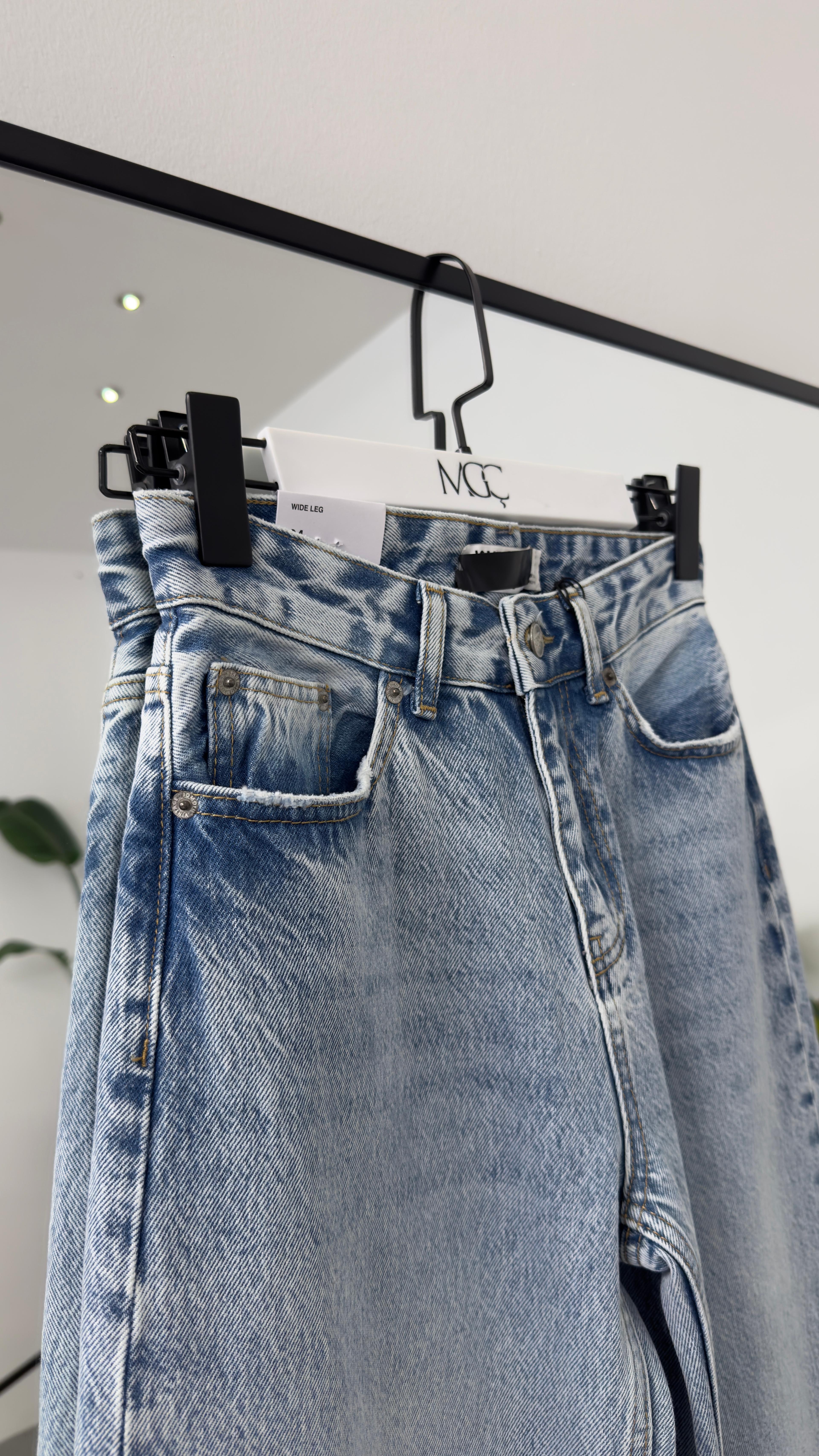Yıkama Kumaş Wıde Leg Jean Pantolon