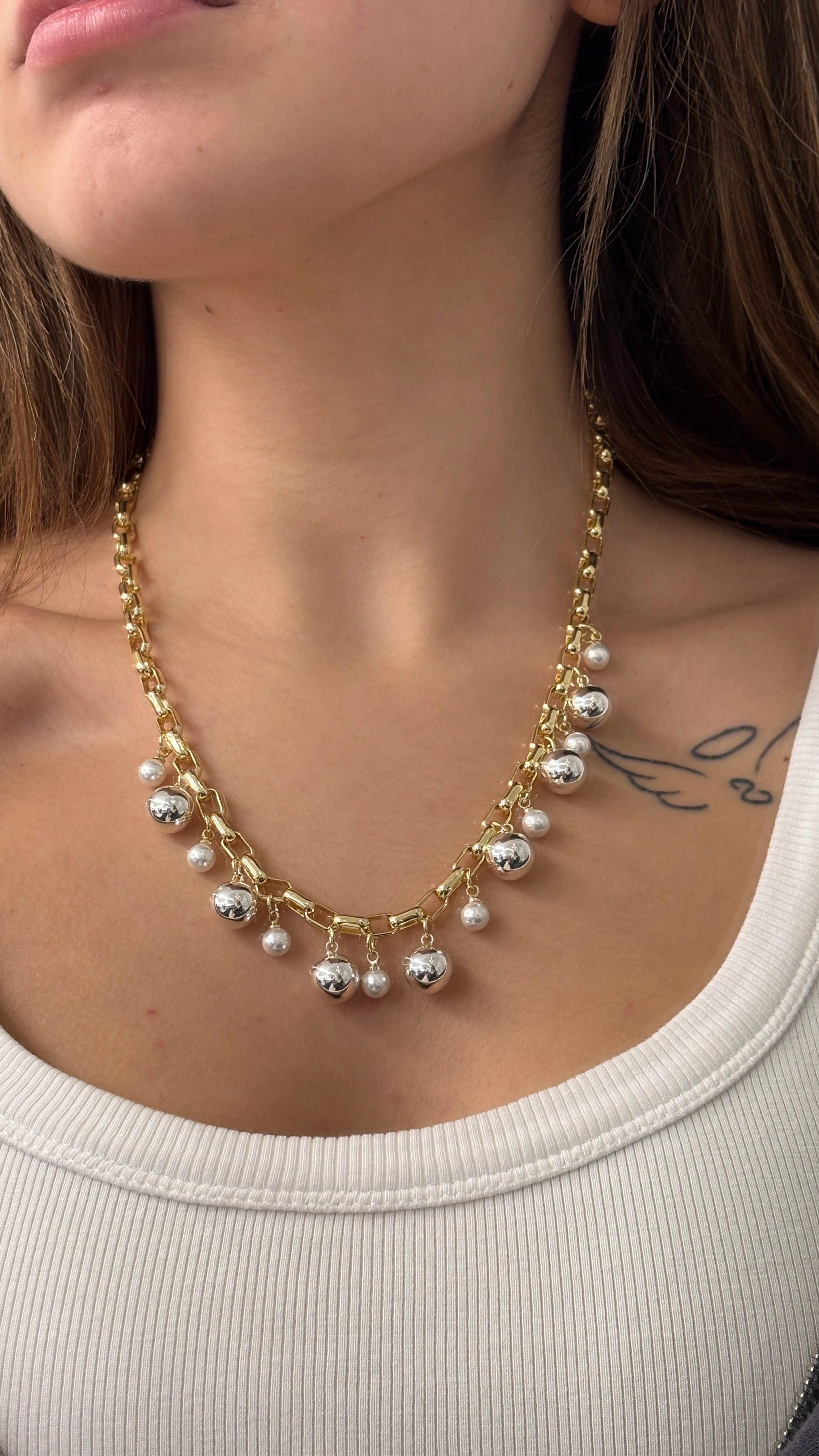 Gümüş Boncuklu Kolye (altın kaplama)