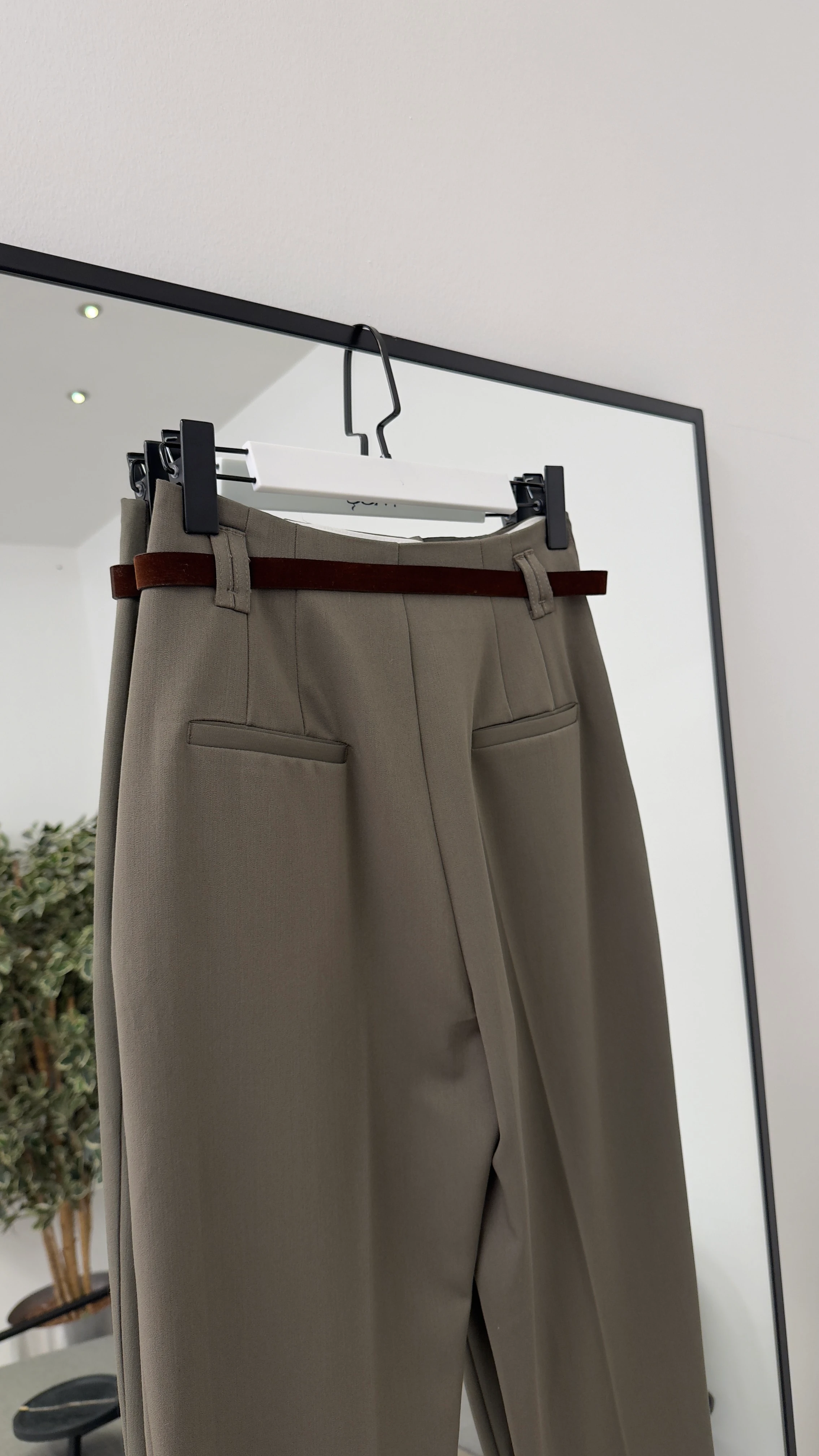 Kadife Kemerli Yüksek Bel Pantolon/ Yeşil