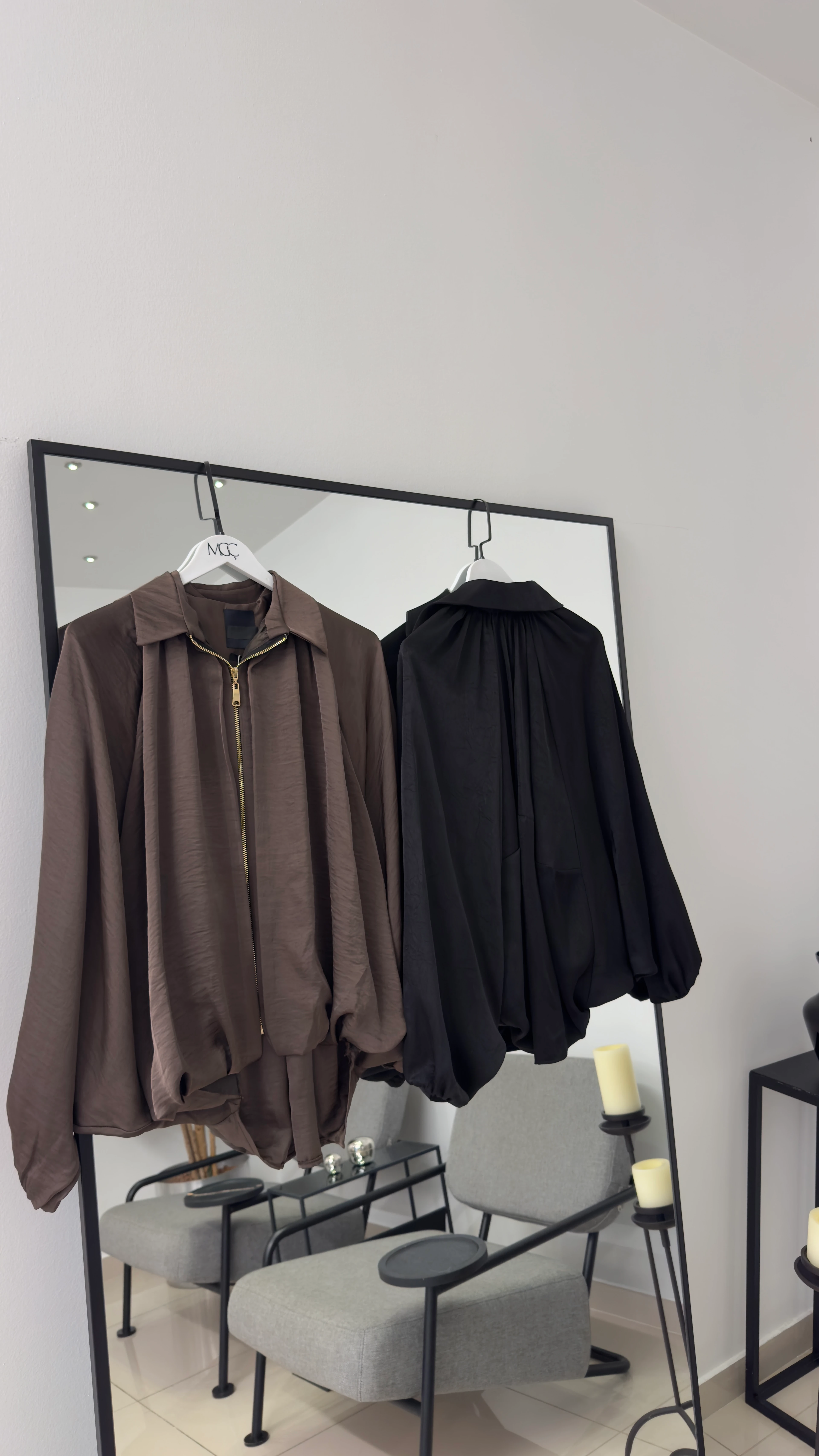 Bamber Saten Ceket/ Siyah-Kahve