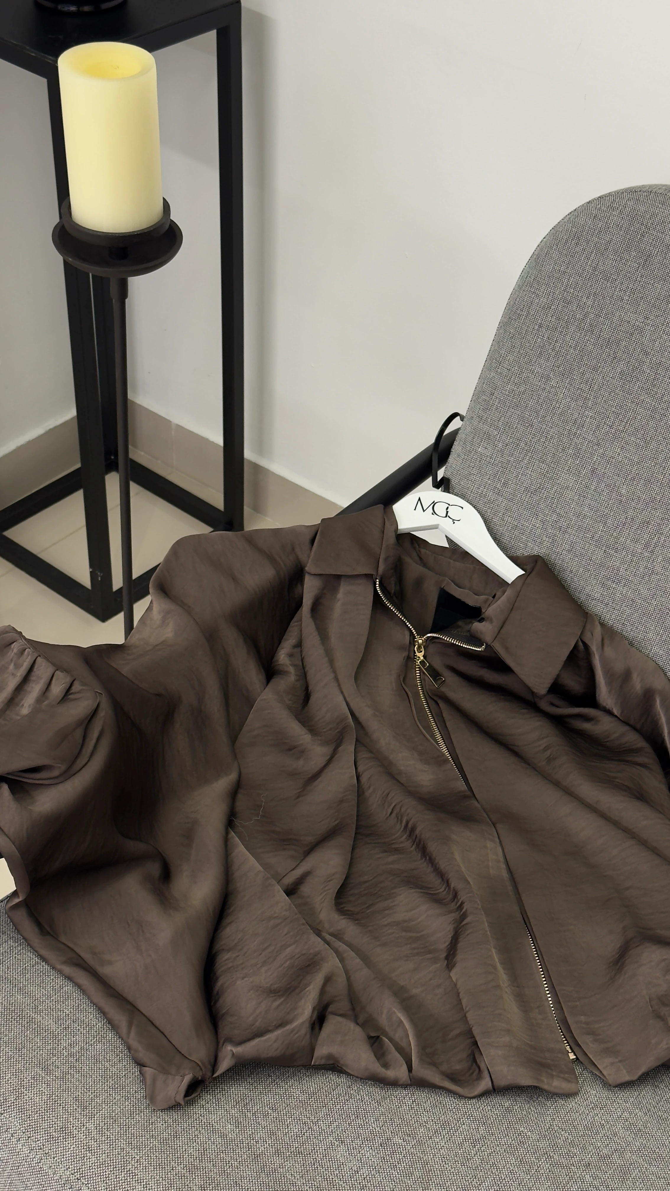 Bamber Saten Ceket/ Siyah-Kahve