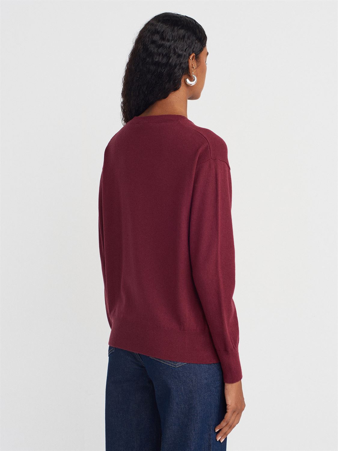 Bisiklet Yaka Yünlü Basic Triko Kazak- Füme/Bordo/Ekru