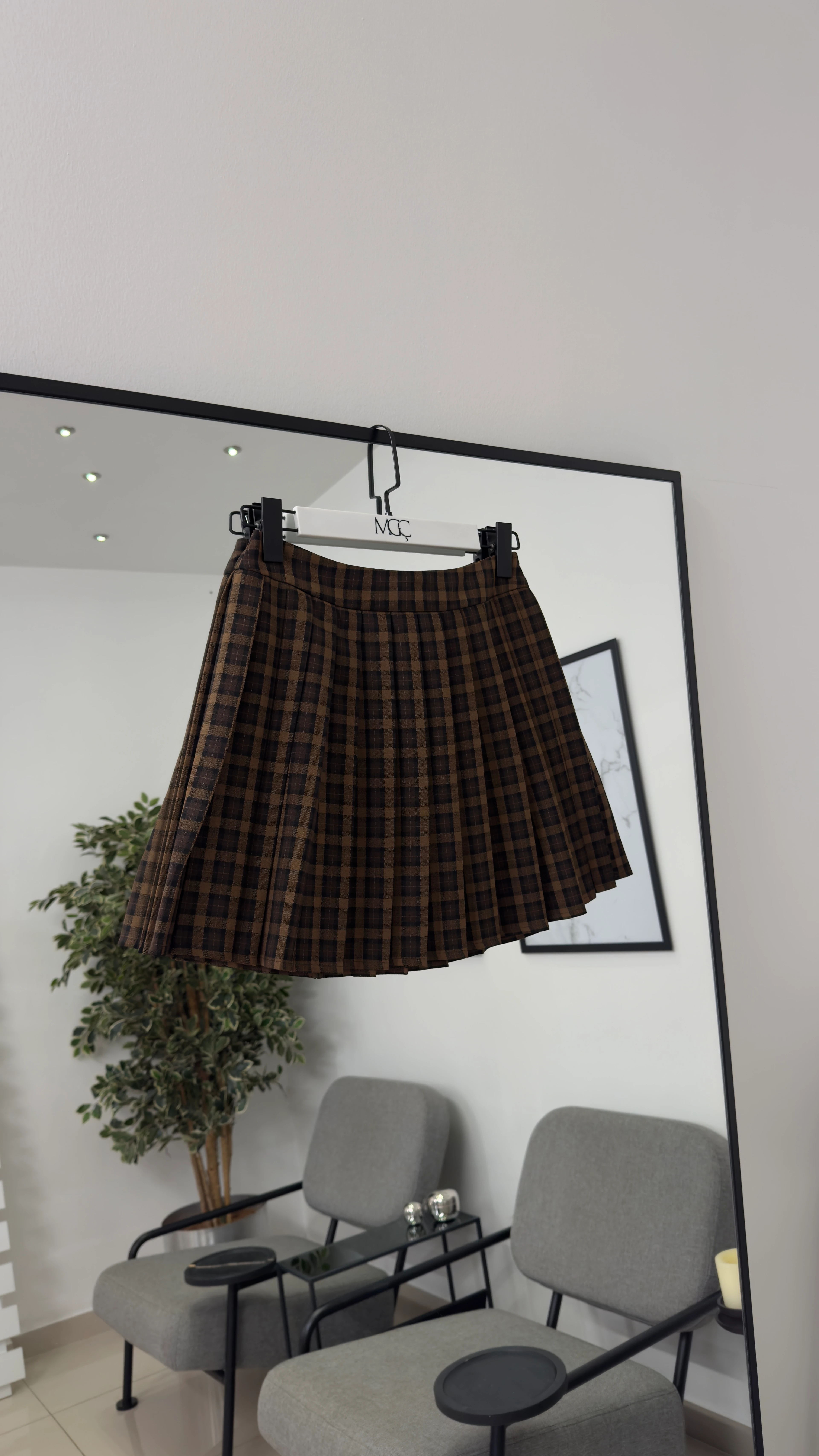 Ekose Kahve Pilili Etek