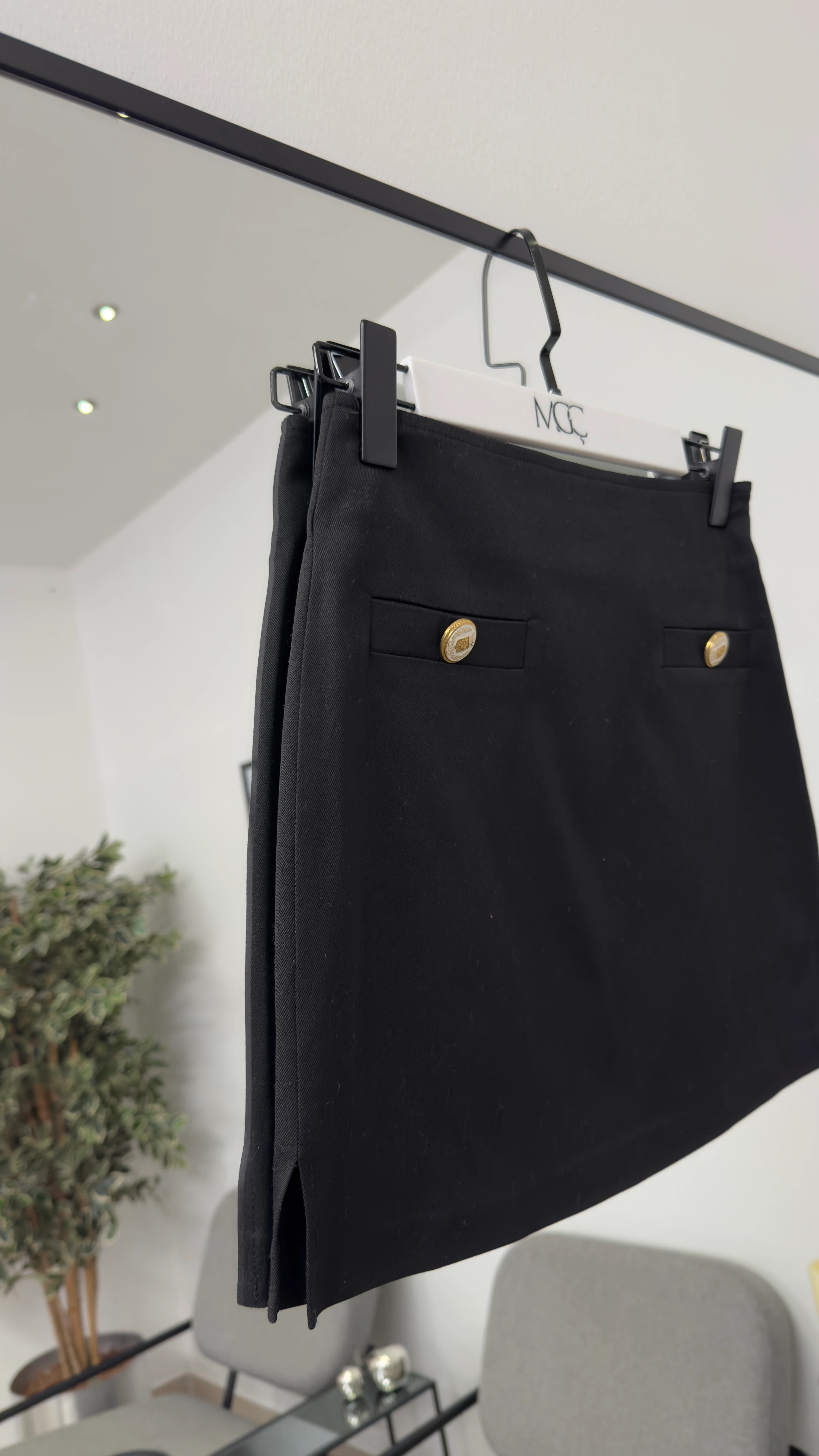 Gabardin Kumaş Cep Detaylı Mini Etek