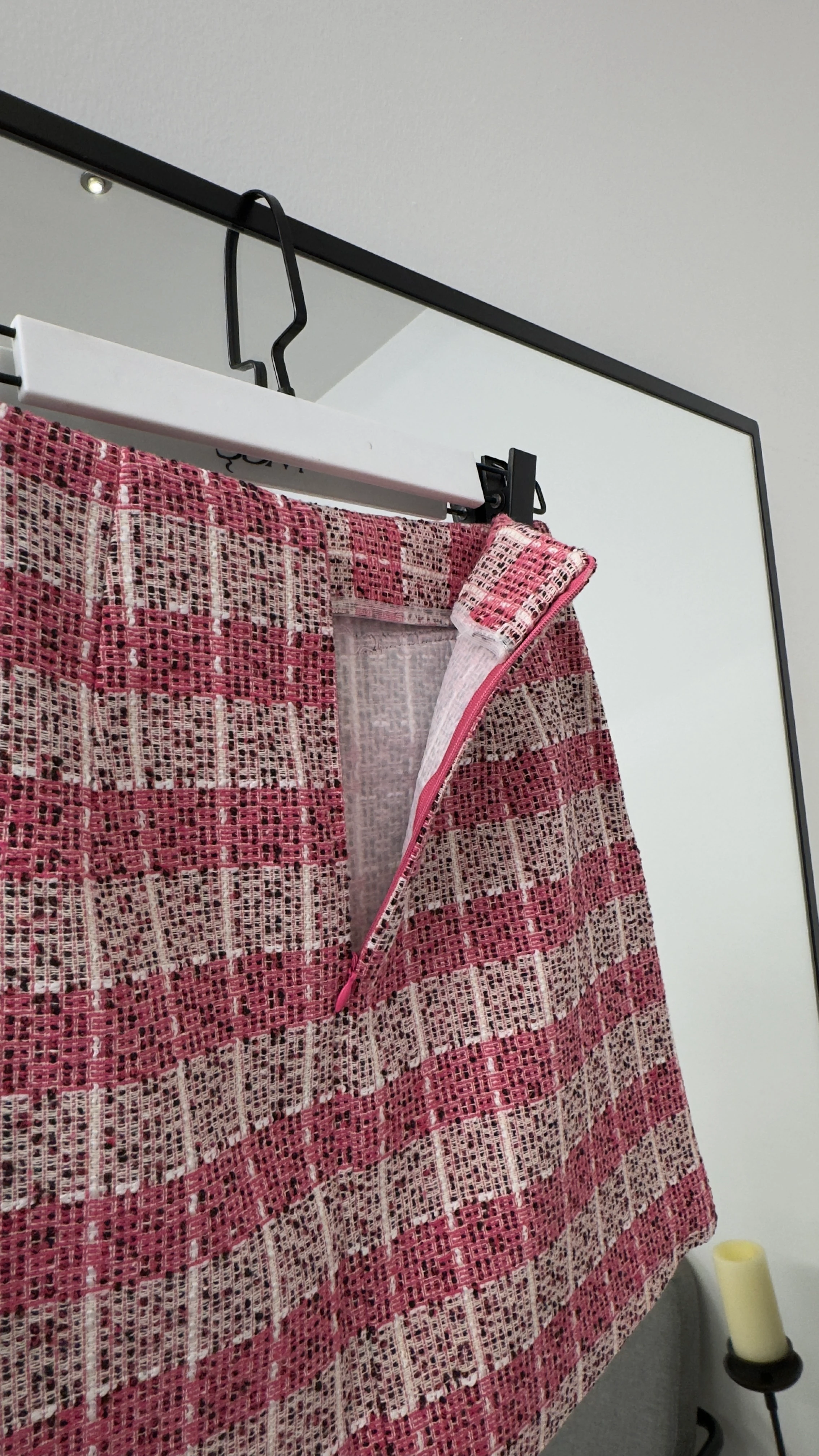 Ekose Pembe Cep Detaylı Mini Etek