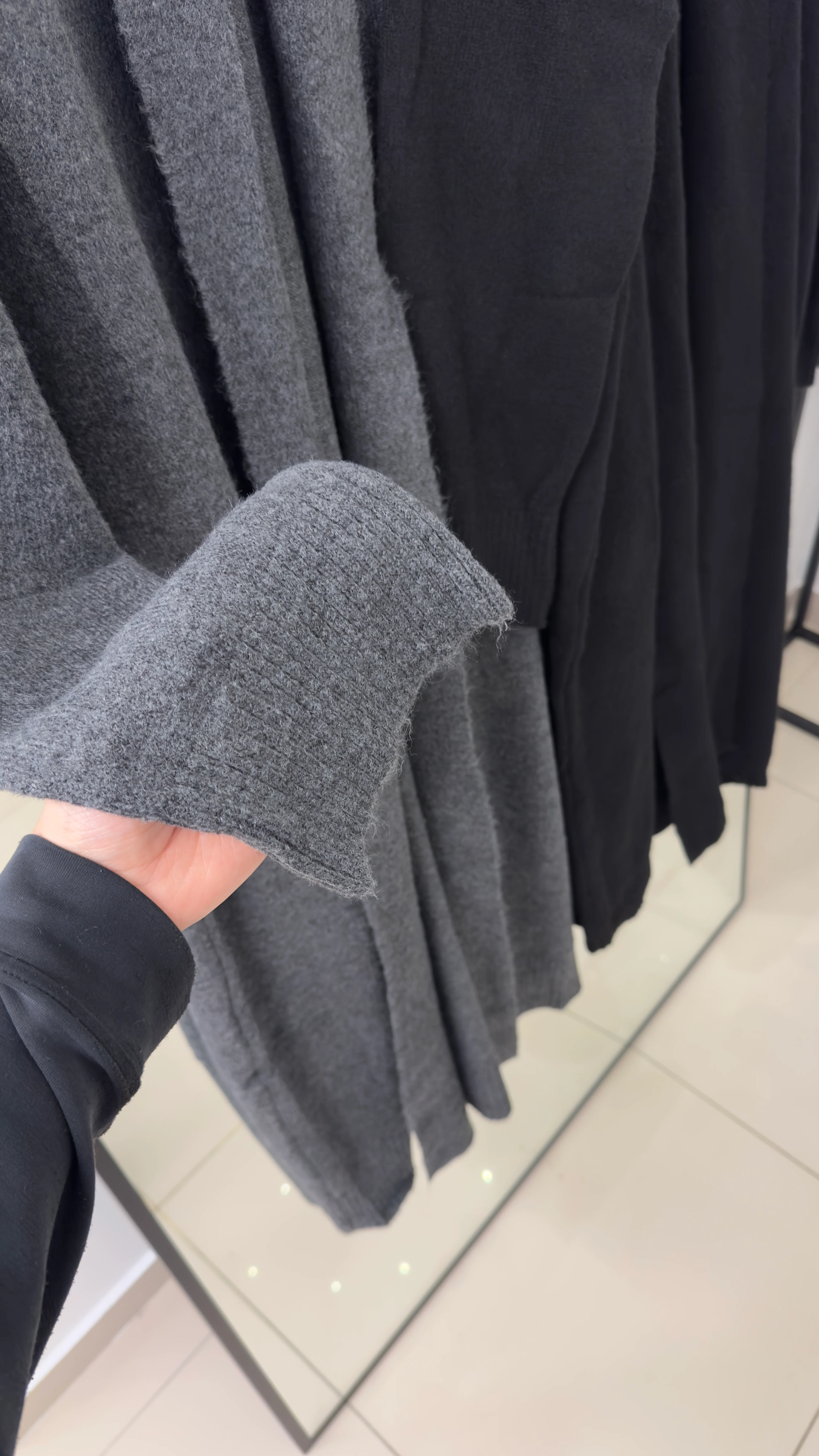 Uzun Triko Hırka - Gri/Siyah