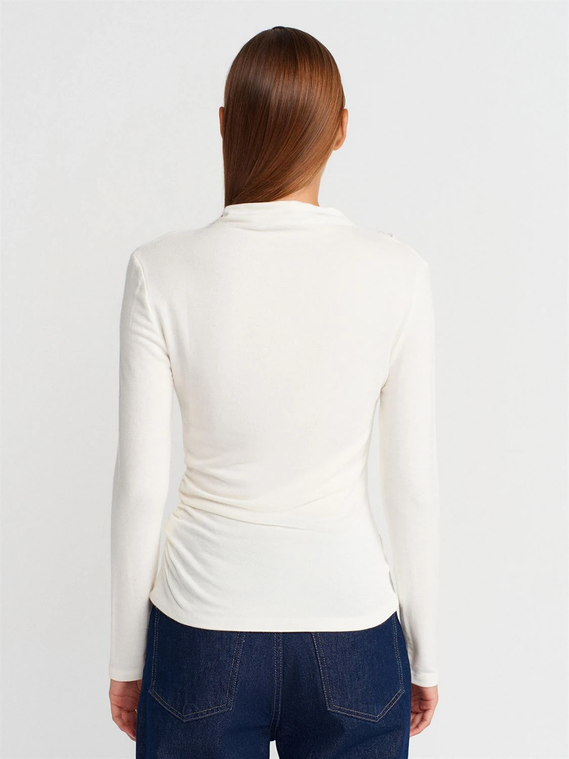 Büzgülü Uzun Kollu Top - Siyah/Ekru