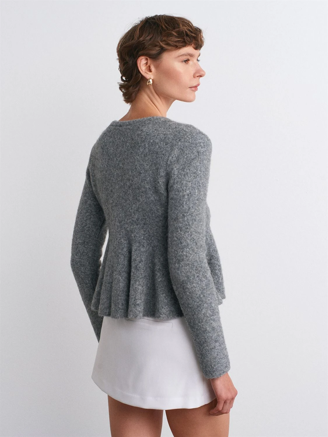 Yumuşak Dokulu Peplum Düğmeli Triko Hırka - Beyaz/Bordo/Siyah