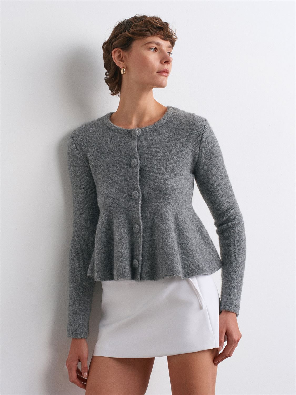 Yumuşak Dokulu Peplum Düğmeli Triko Hırka - Beyaz/Bordo/Siyah