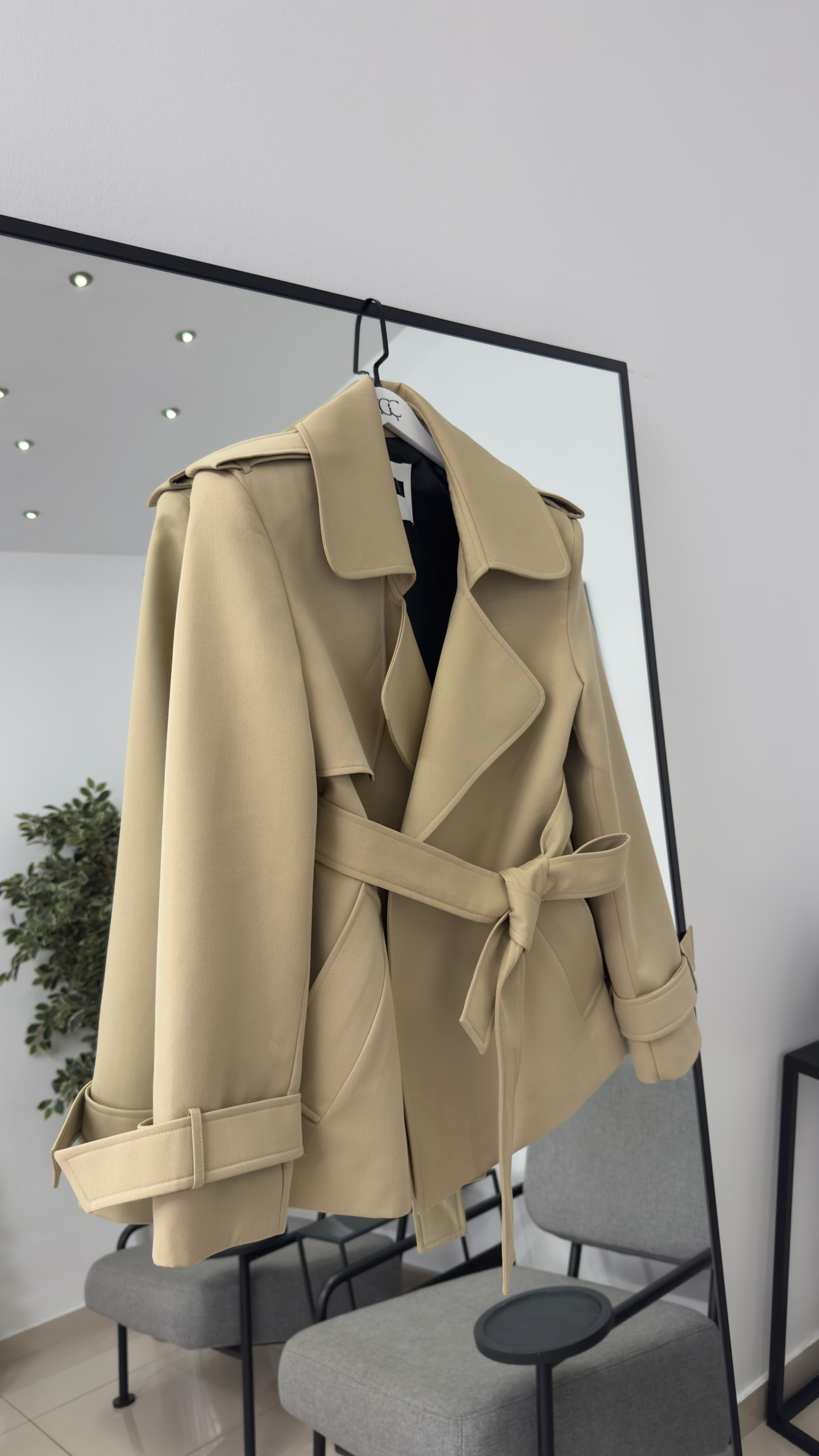 Gabardin Kumaş Premium Trenç / Bej