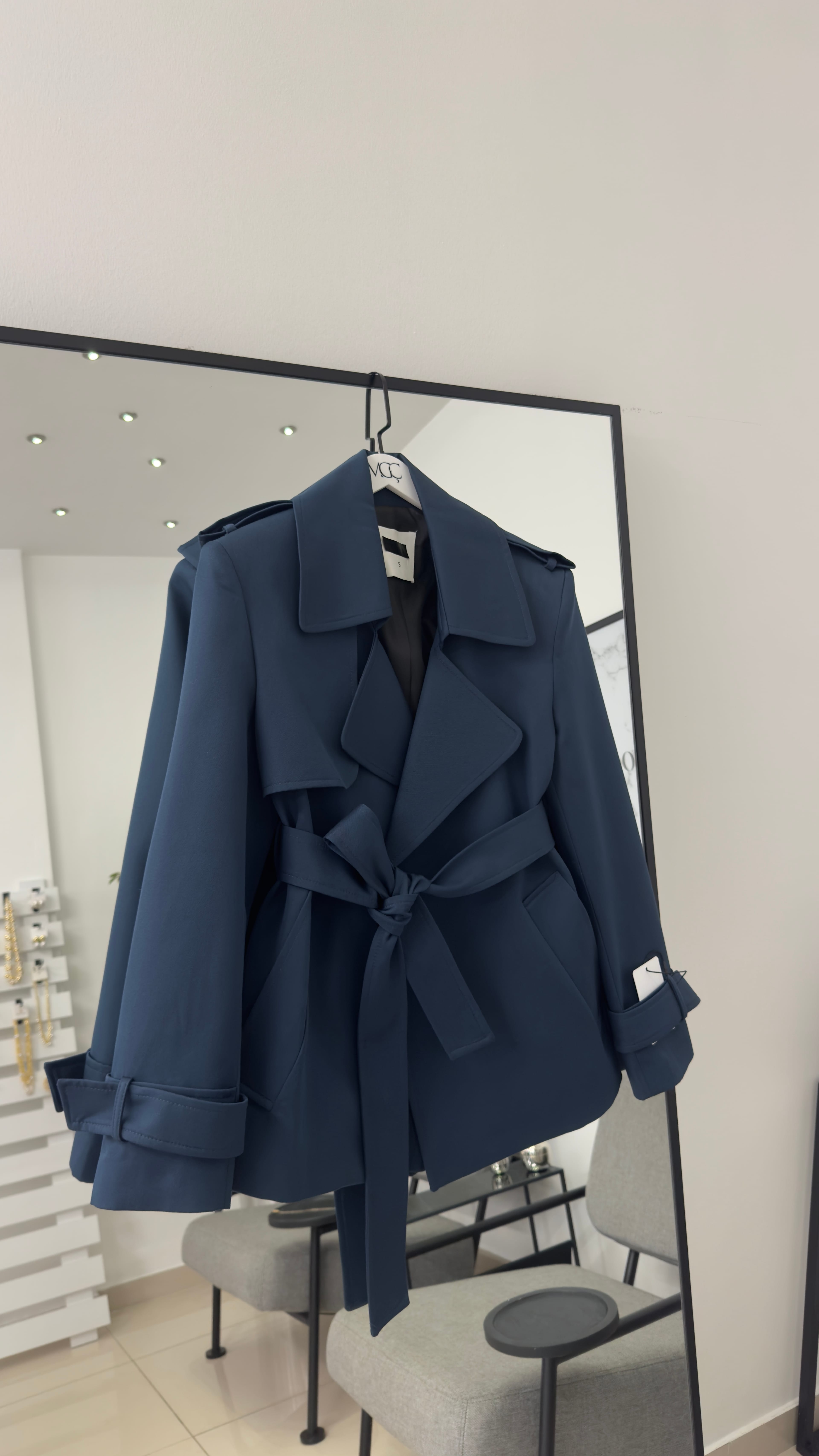 Gabardin Kumaş Premium Trenç / İndigo