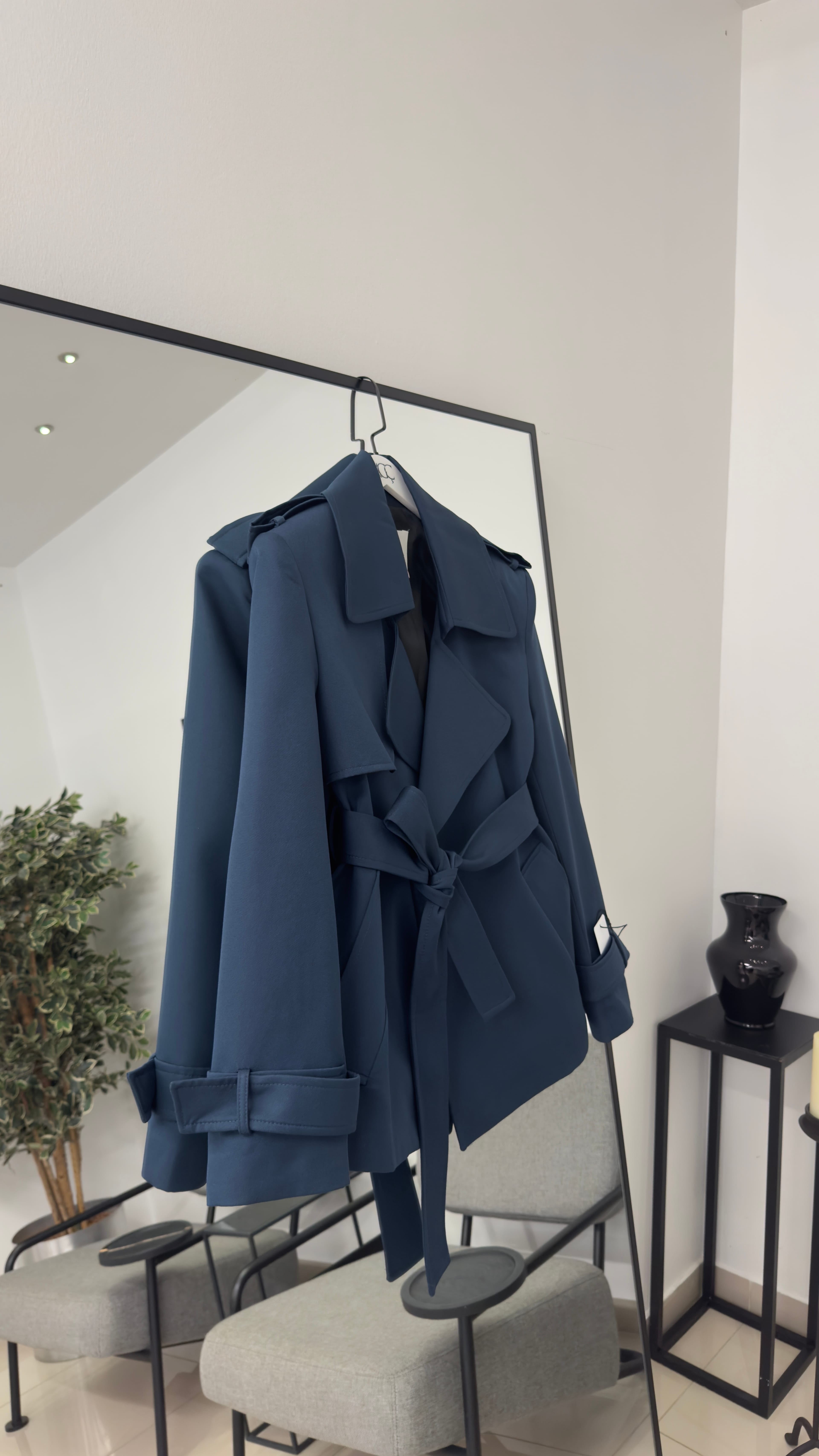 Gabardin Kumaş Premium Trenç / İndigo