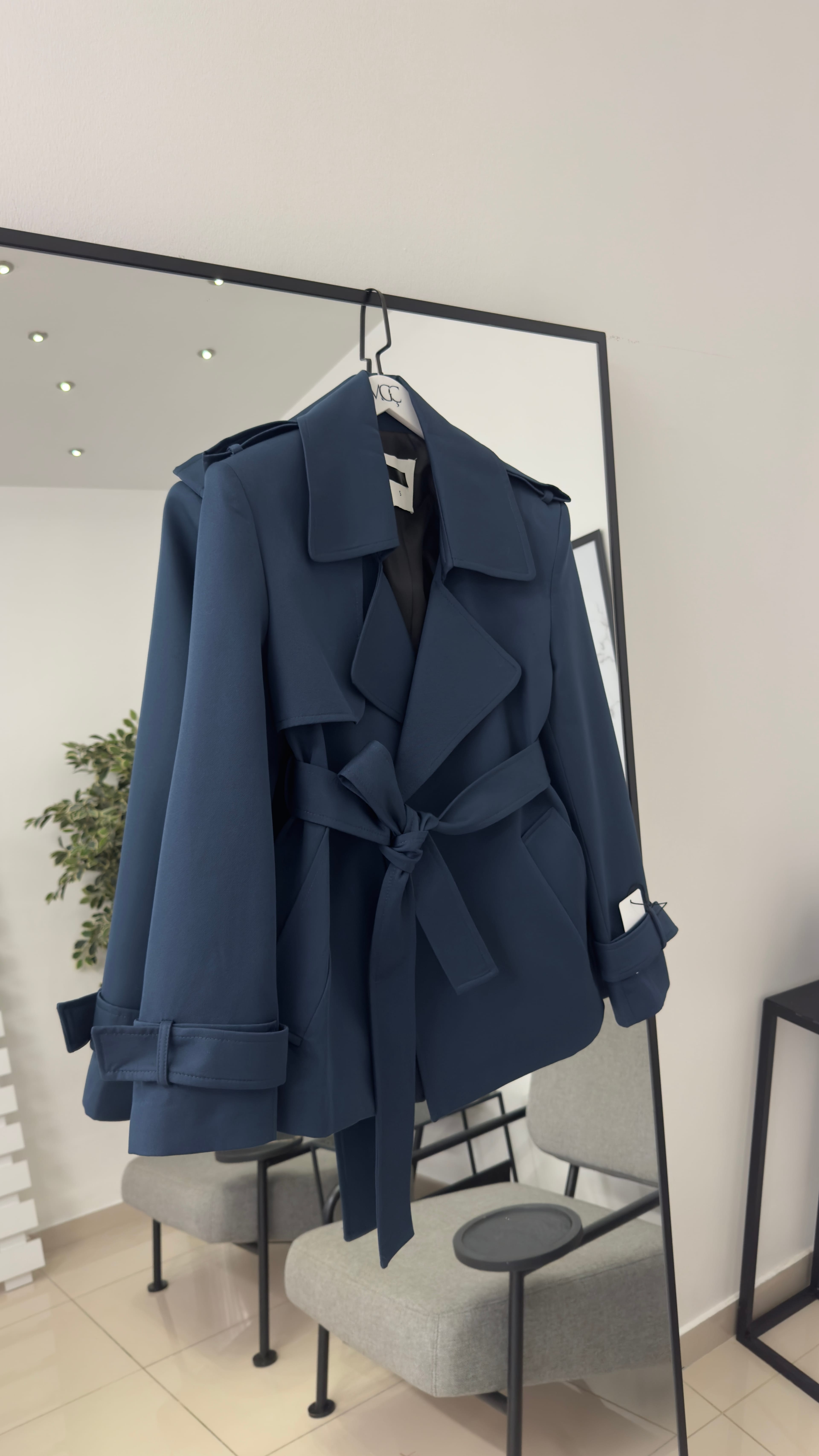Gabardin Kumaş Premium Trenç / İndigo