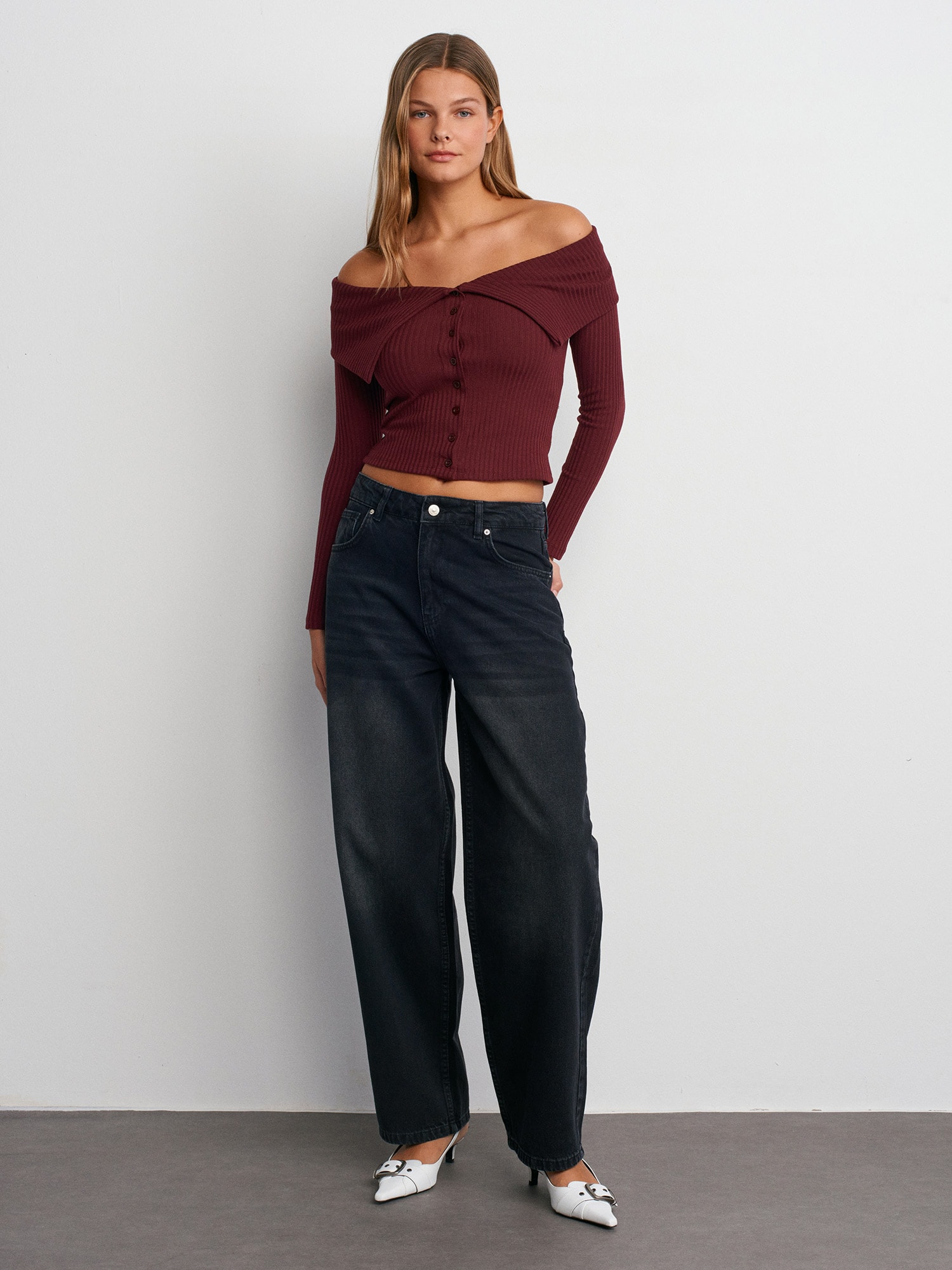 Arkası Kuşaklı Balon Denim Pantolon / Antrasit