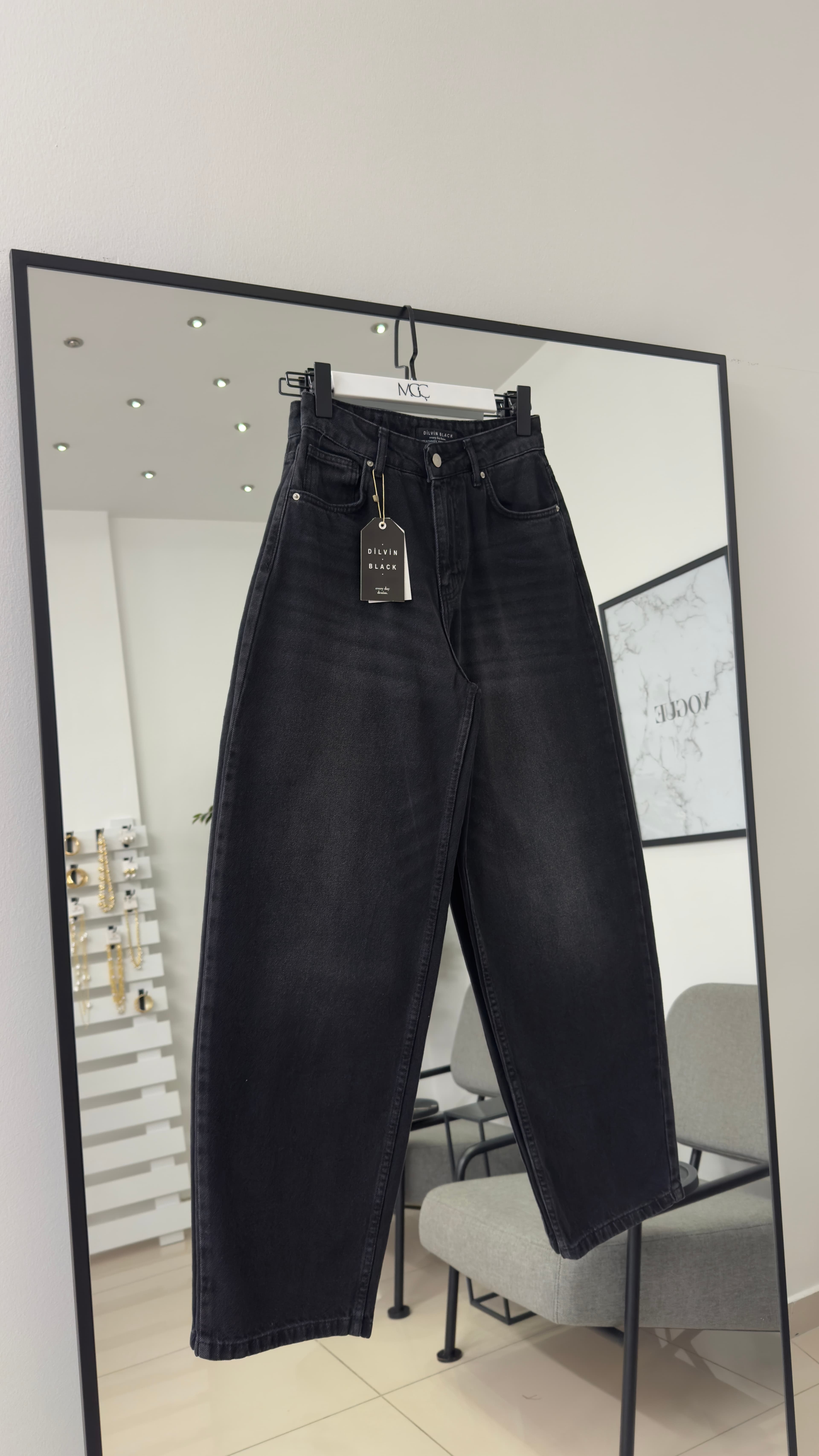 Arkası Kuşaklı Balon Denim Pantolon / Antrasit