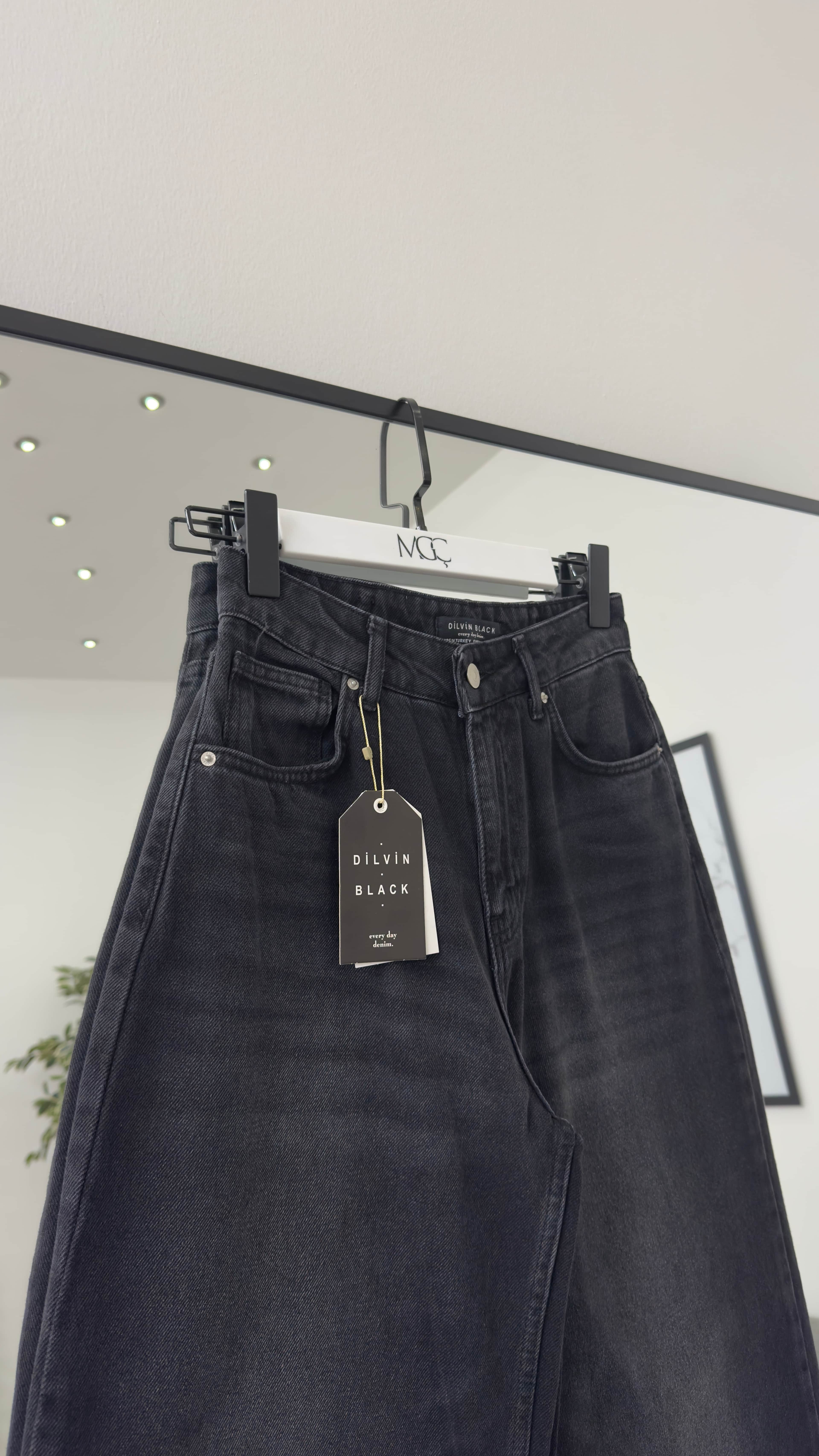 Arkası Kuşaklı Balon Denim Pantolon / Antrasit