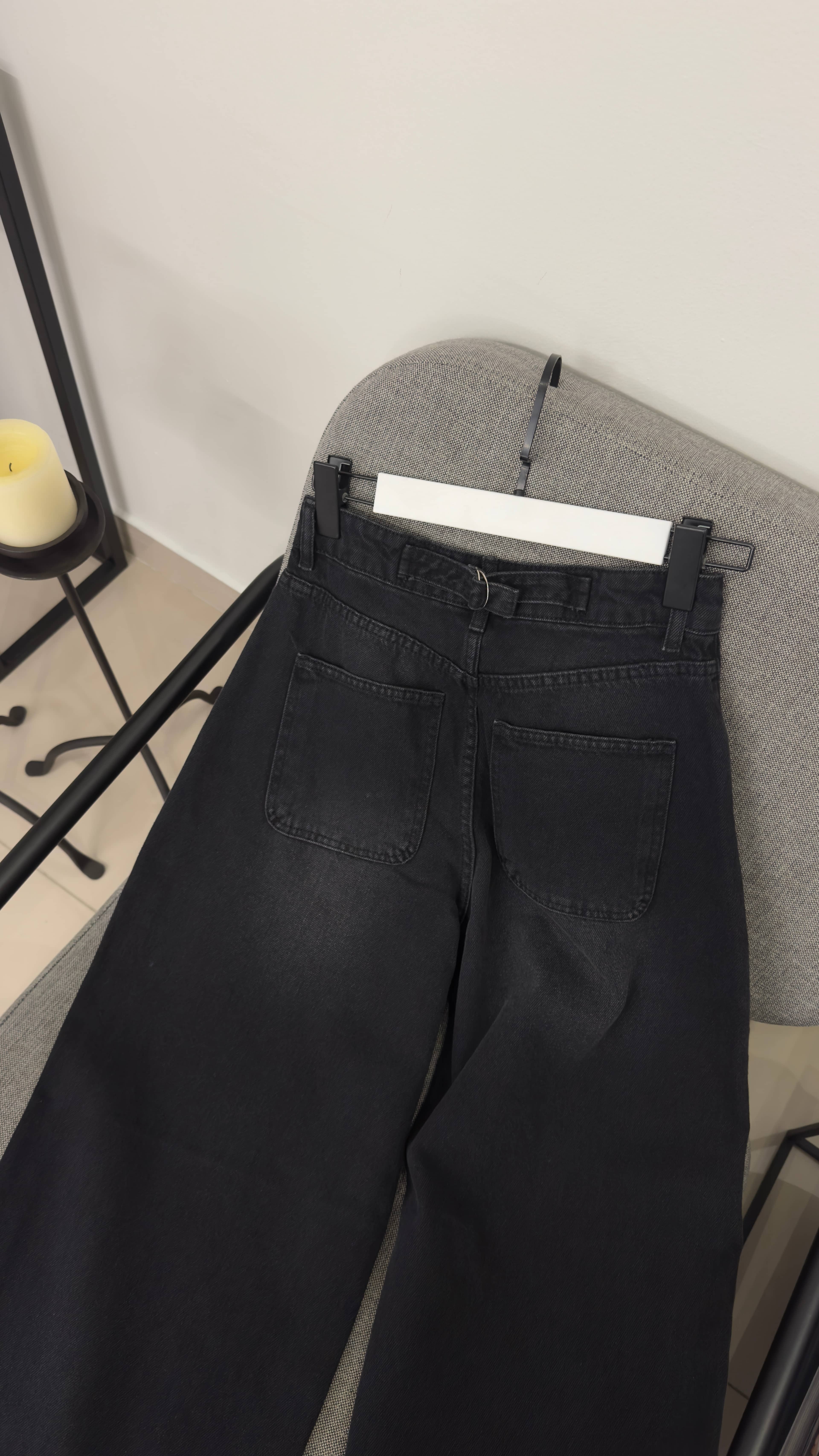 Arkası Kuşaklı Balon Denim Pantolon / Antrasit