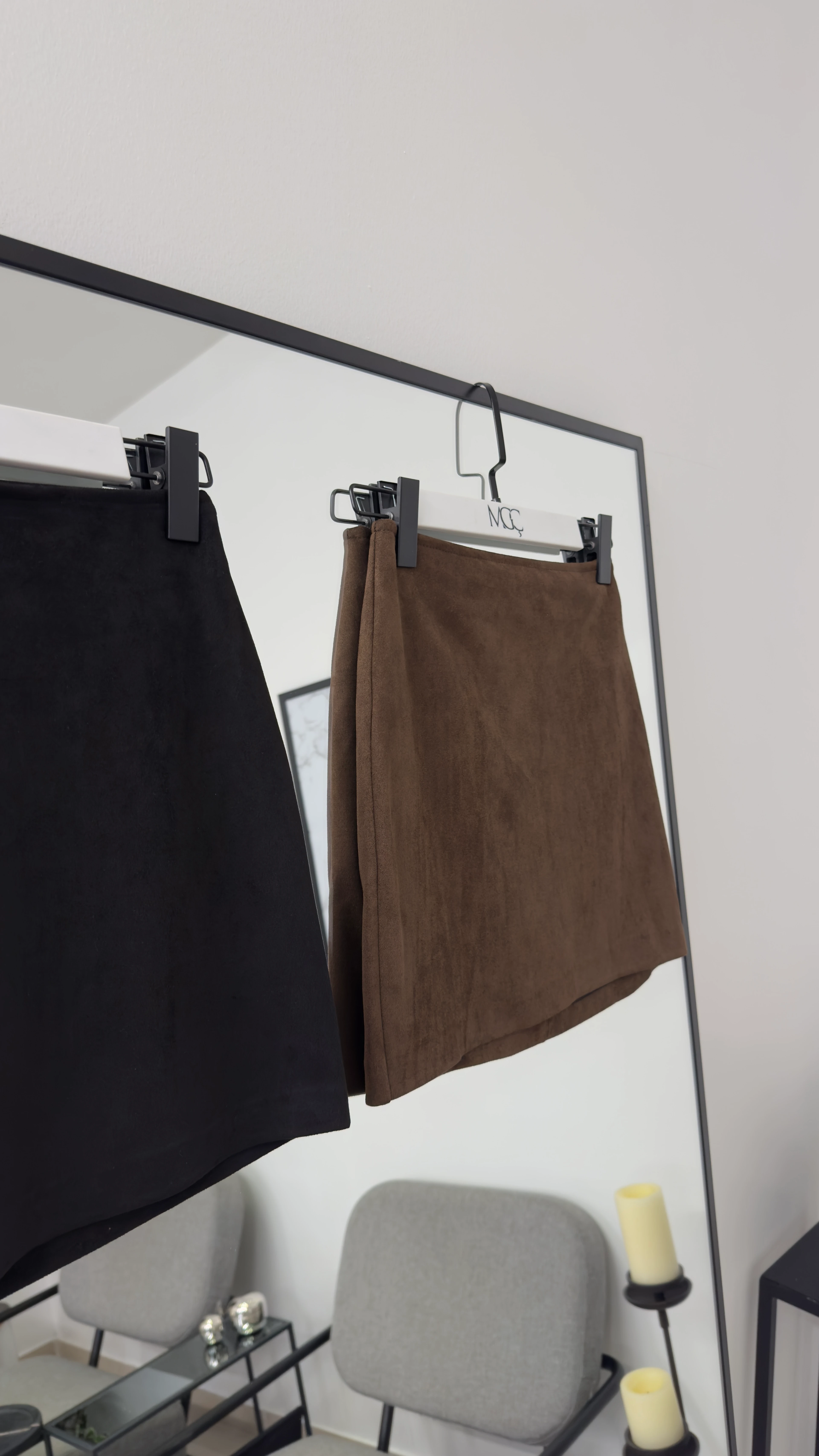 Süet Mini Etek- Siyah/Kahve