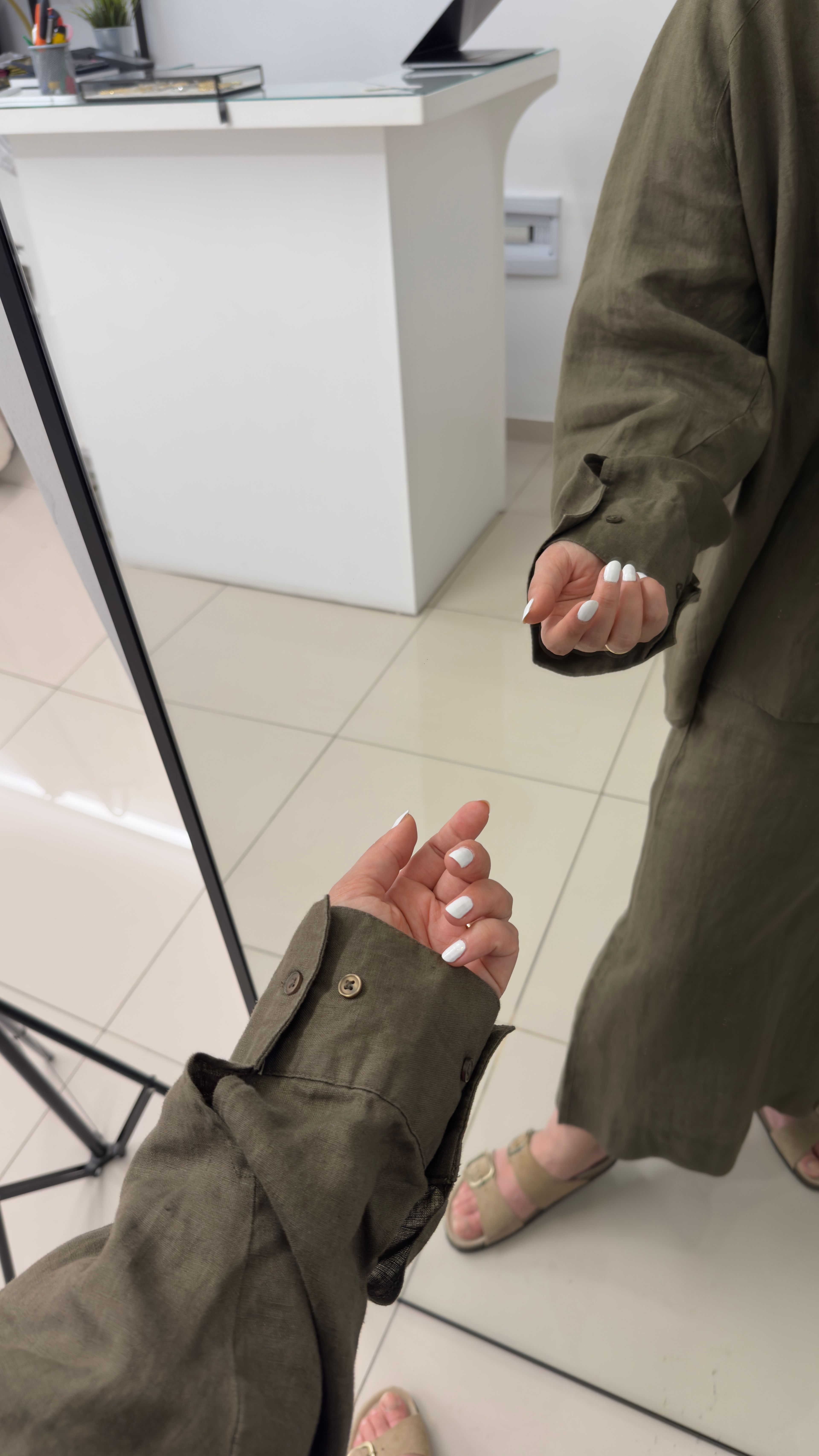%100 Keten Haki Oversize Gömlek