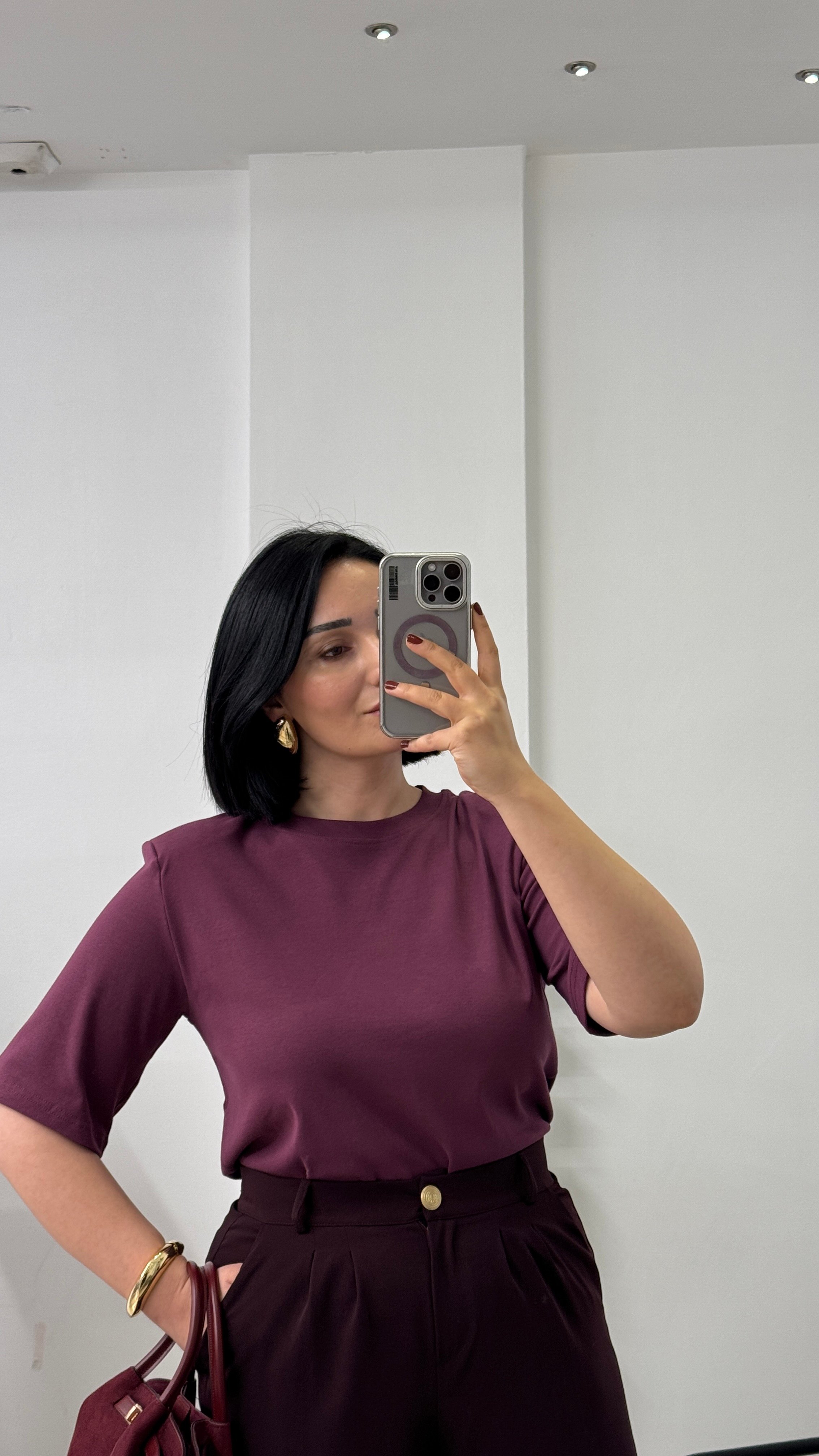 Vatkalı Tshirt/ Mürdüm-Beyaz