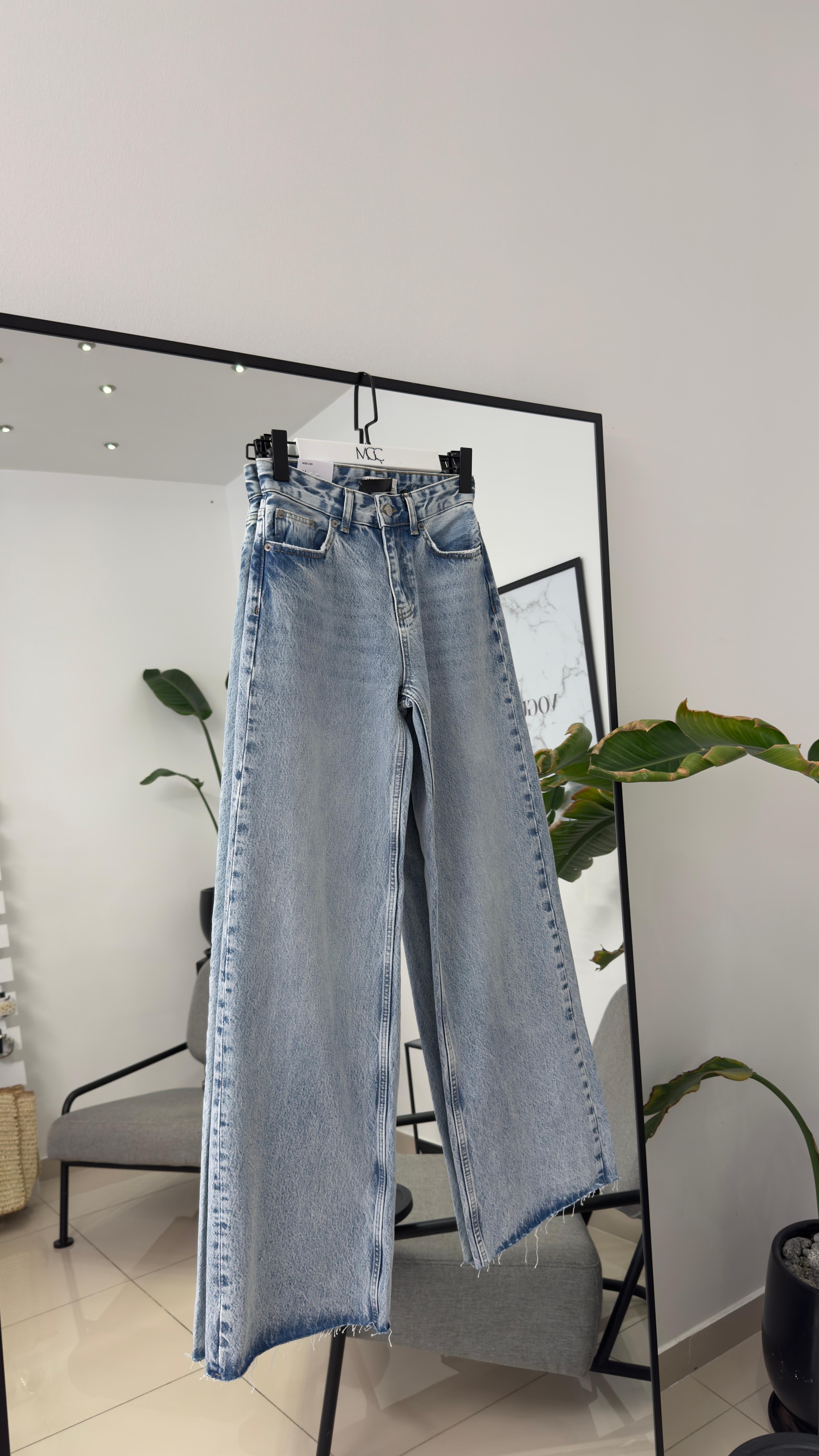 Yıkama Kumaş Wıde Leg Jean Pantolon