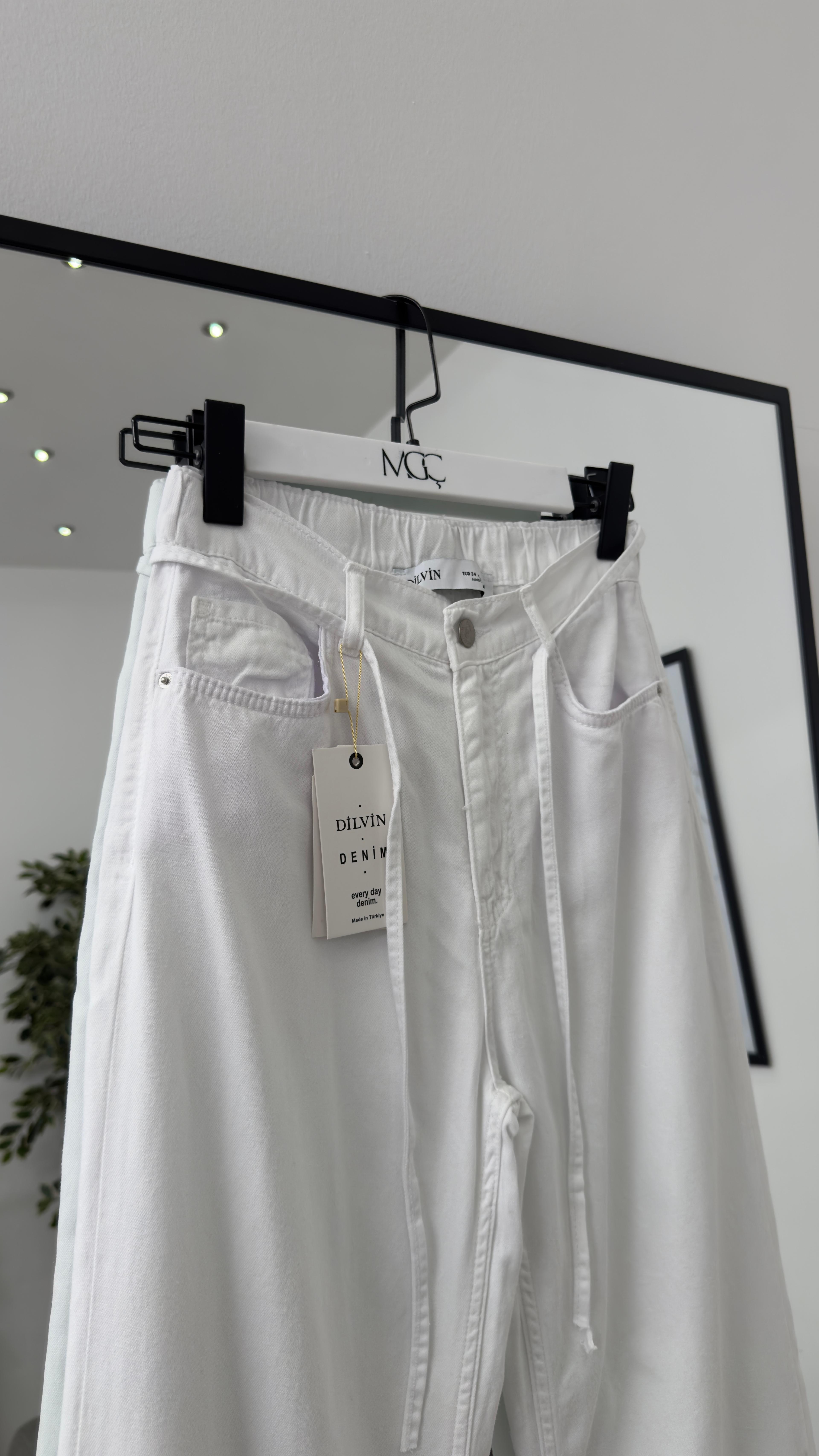 Arkası Lastikli Lyocell Denim Pantolon / Beyaz
