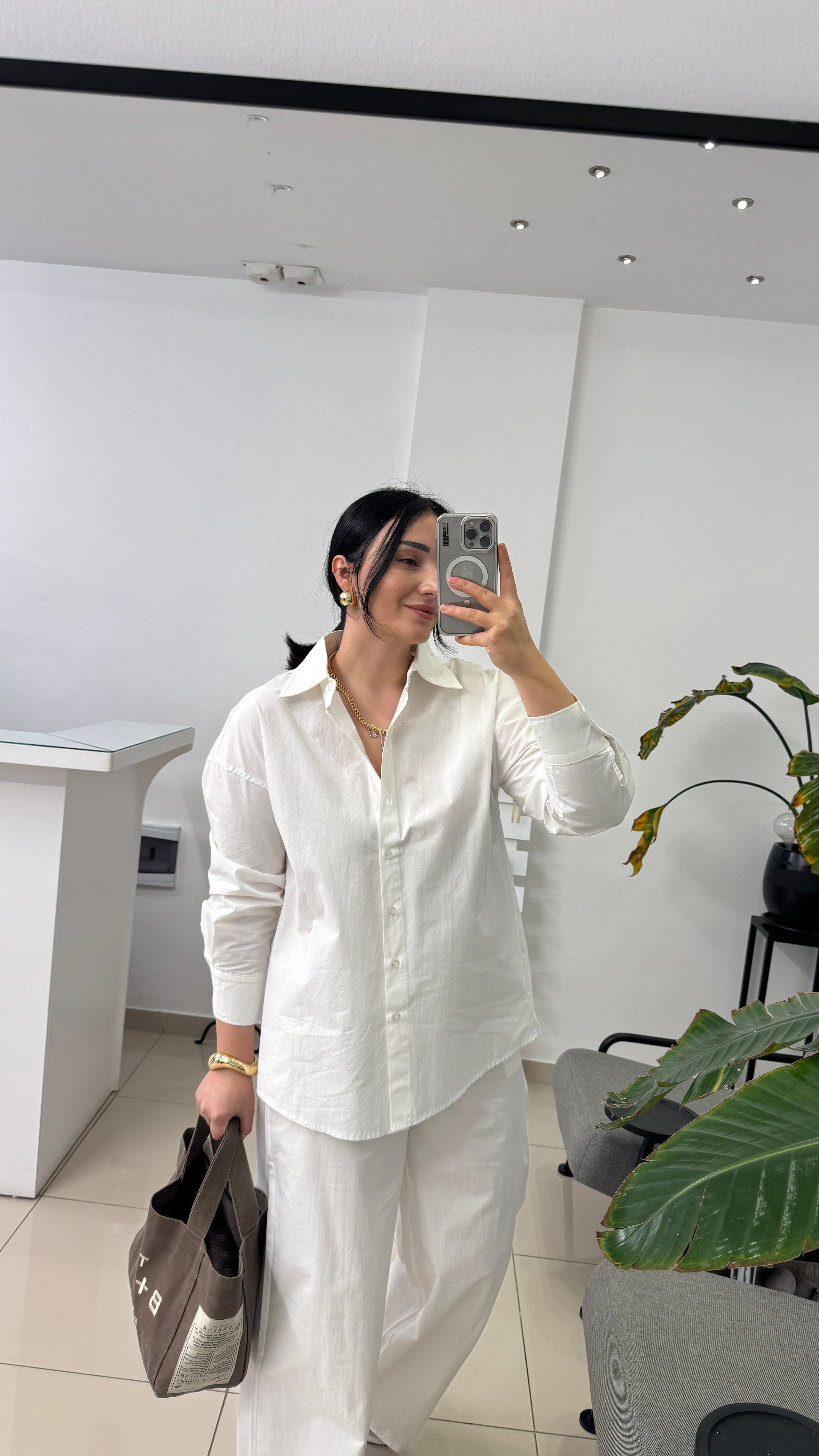 Beyaz Poplin Gömlek-Pantolon Takım