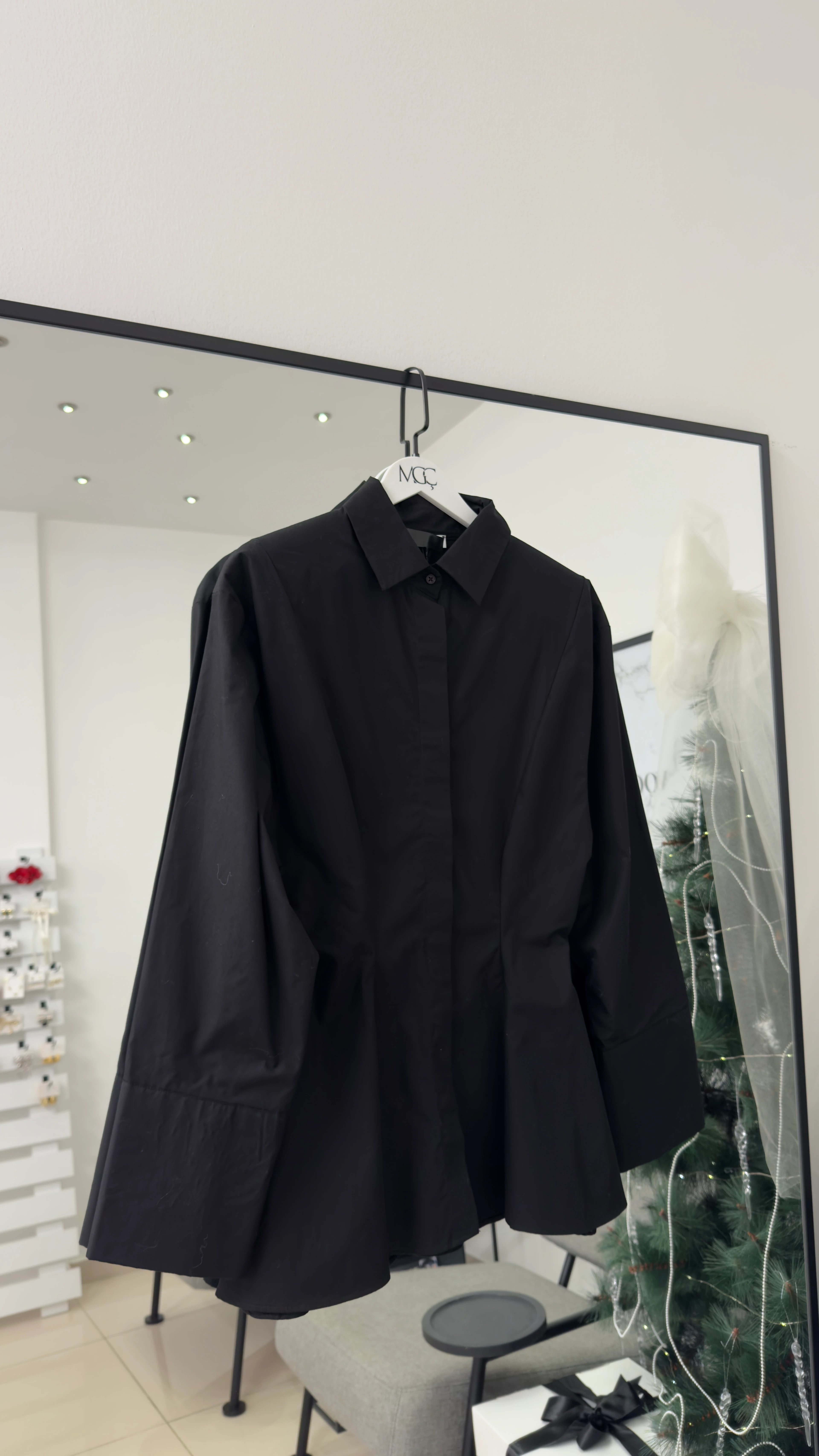 Peplum Siyah Uzun Gömlek