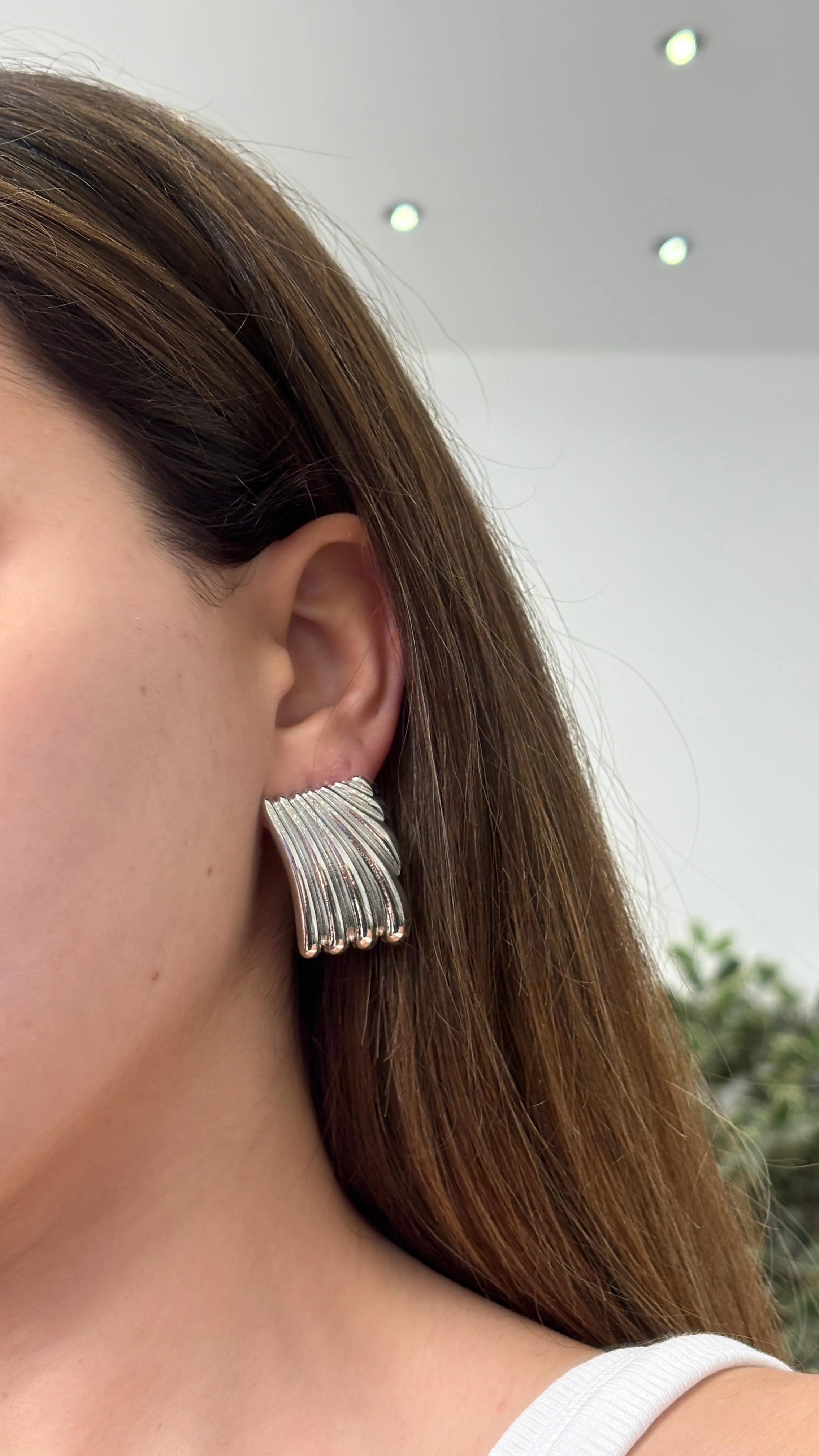 Vintage Kare Çizgili Plaka Küpe