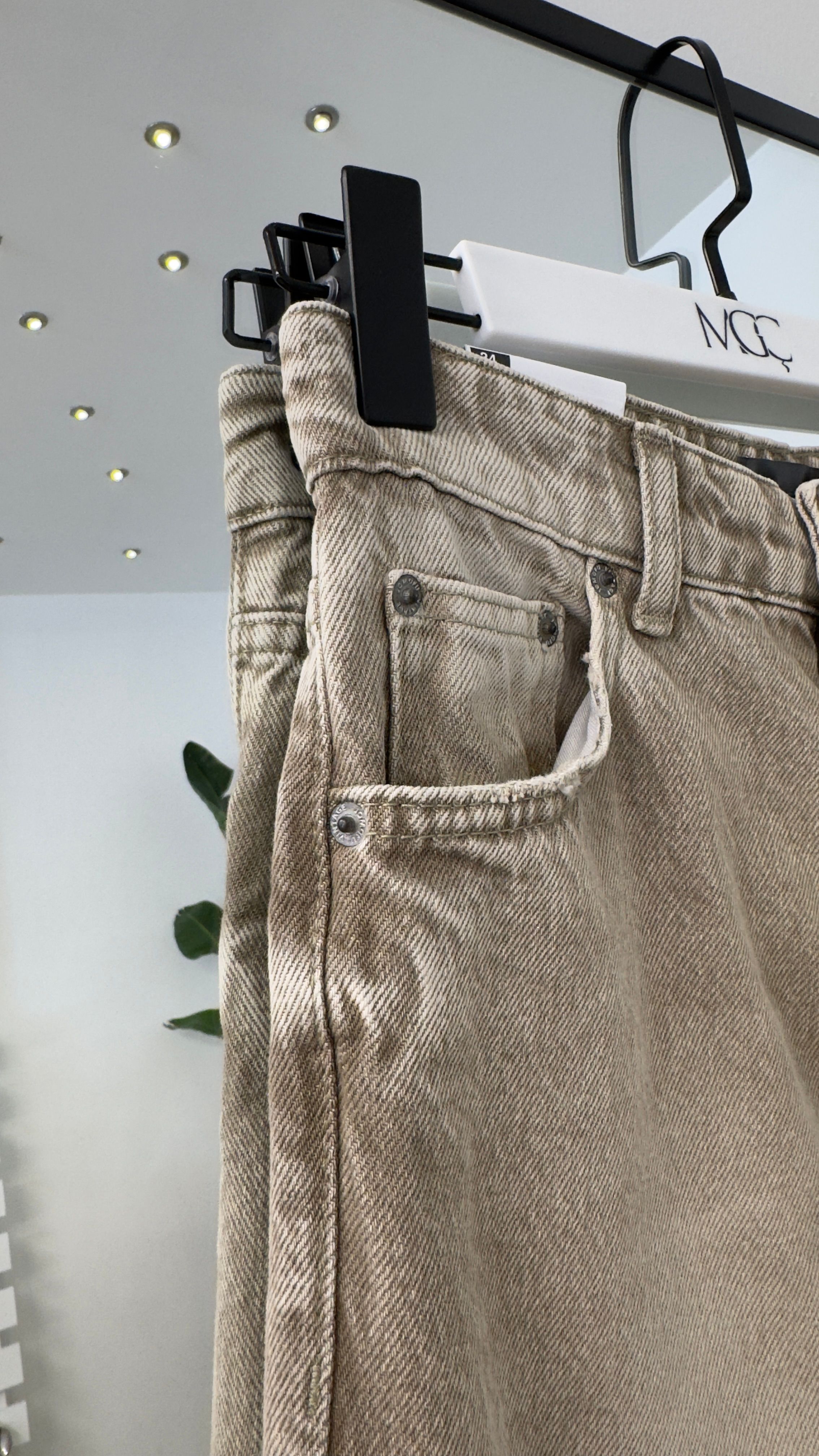 Wide Leg Vintage Bej Yıkama Pantolon