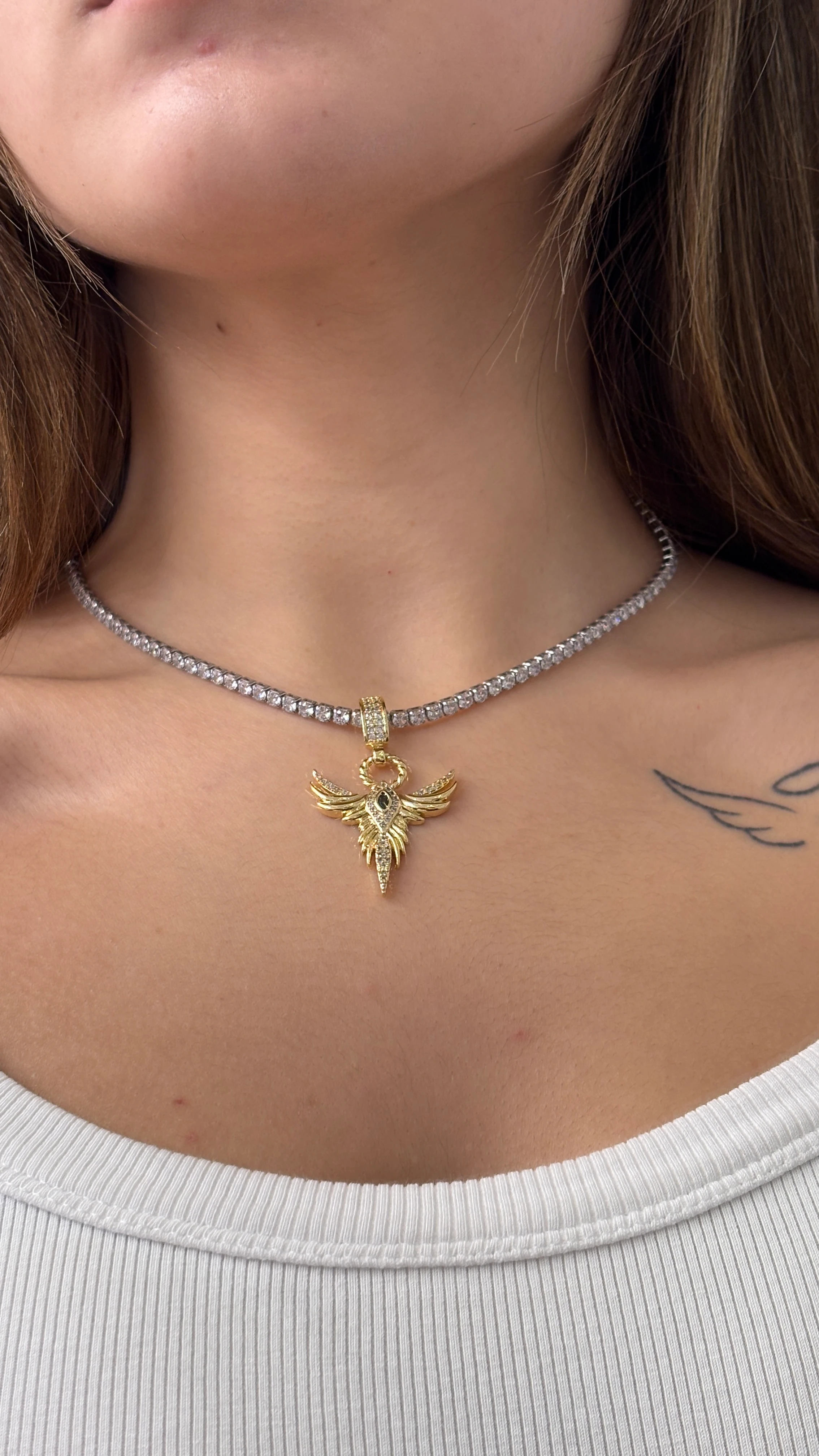 Anka Kuşu Su Yolu Kolye (Rodyum Kaplama)