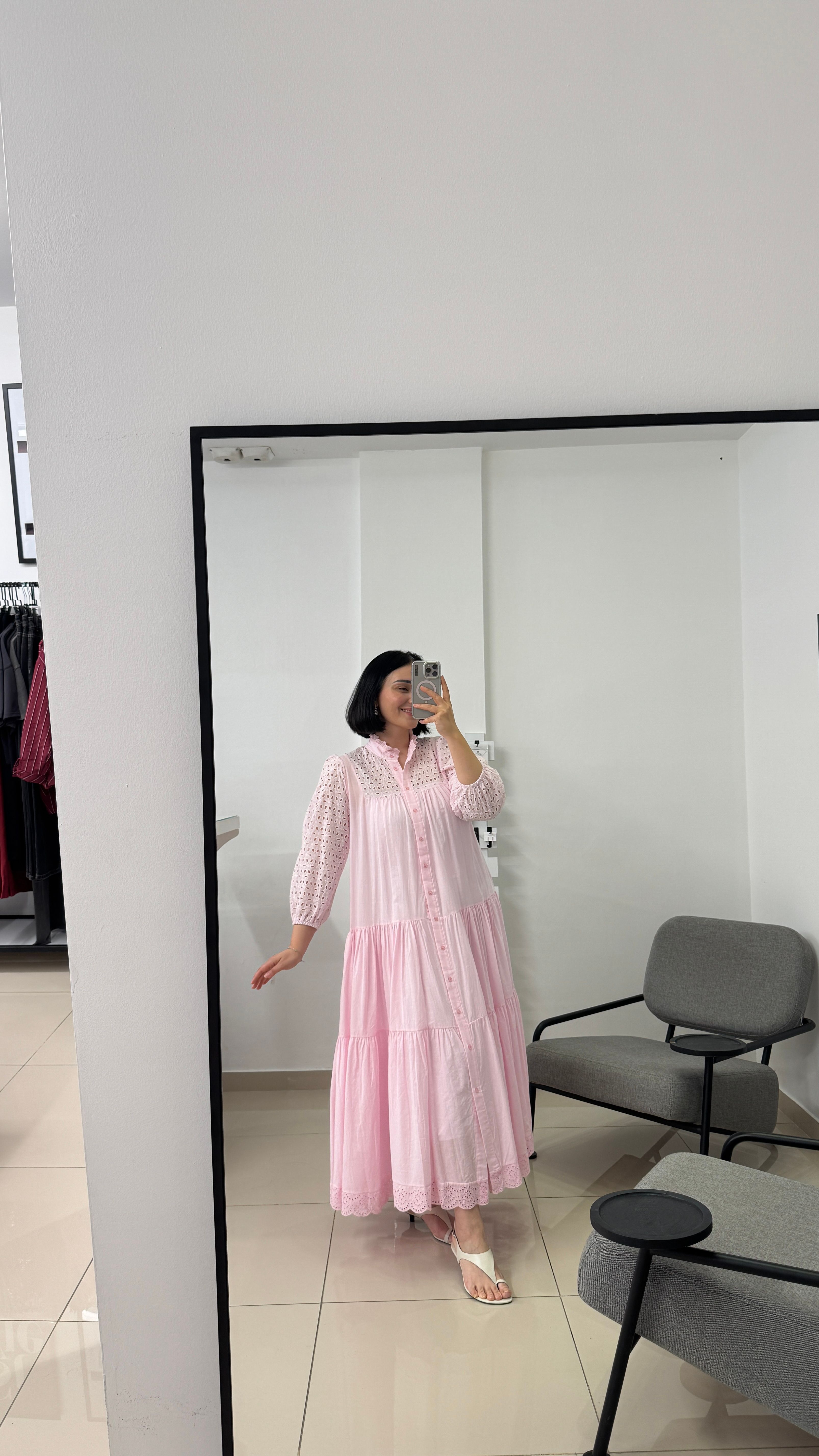 Pembe Fistolu Keten Elbise